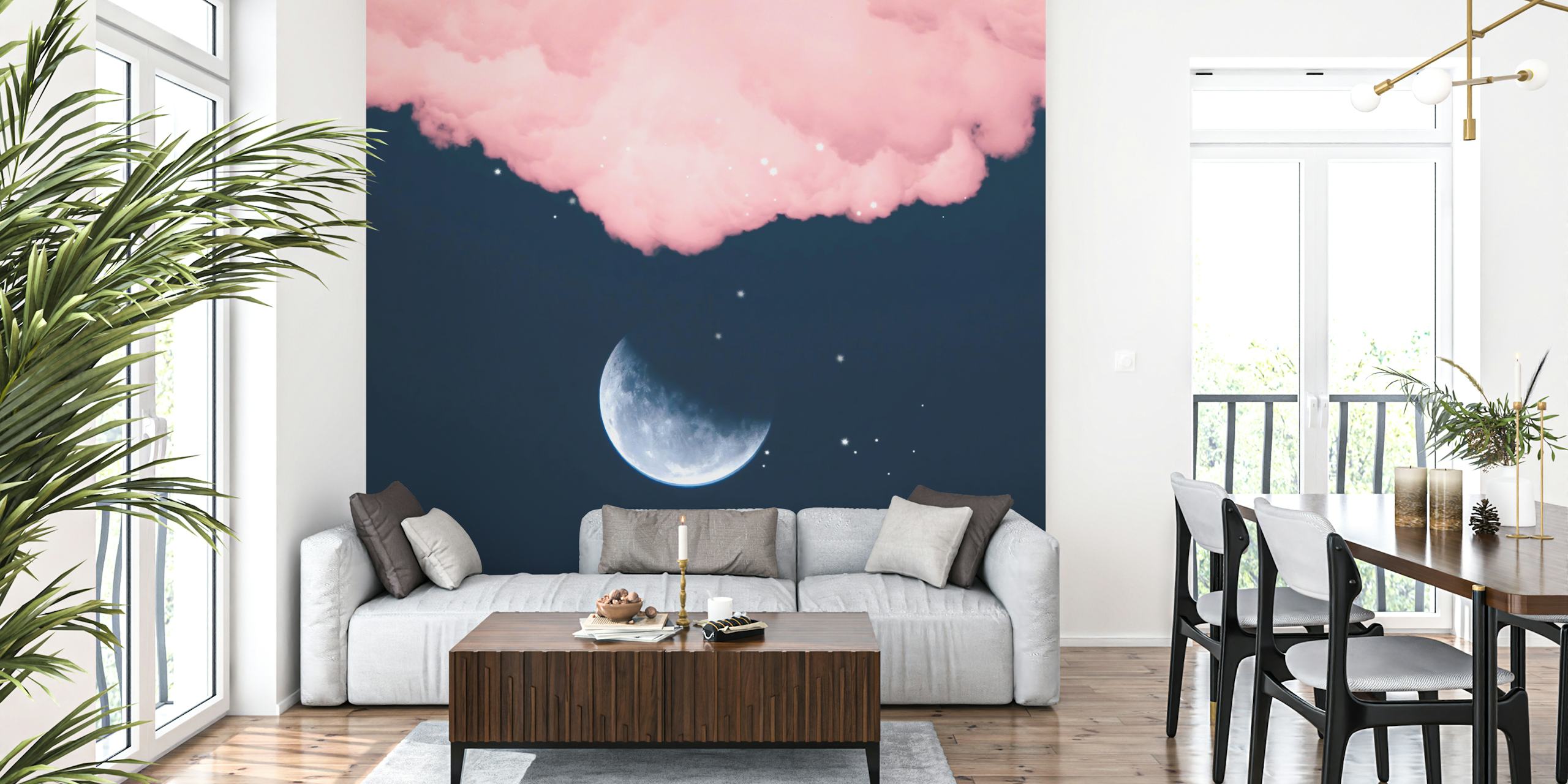 Falling Moon Tapete in einem Raum angezeigt