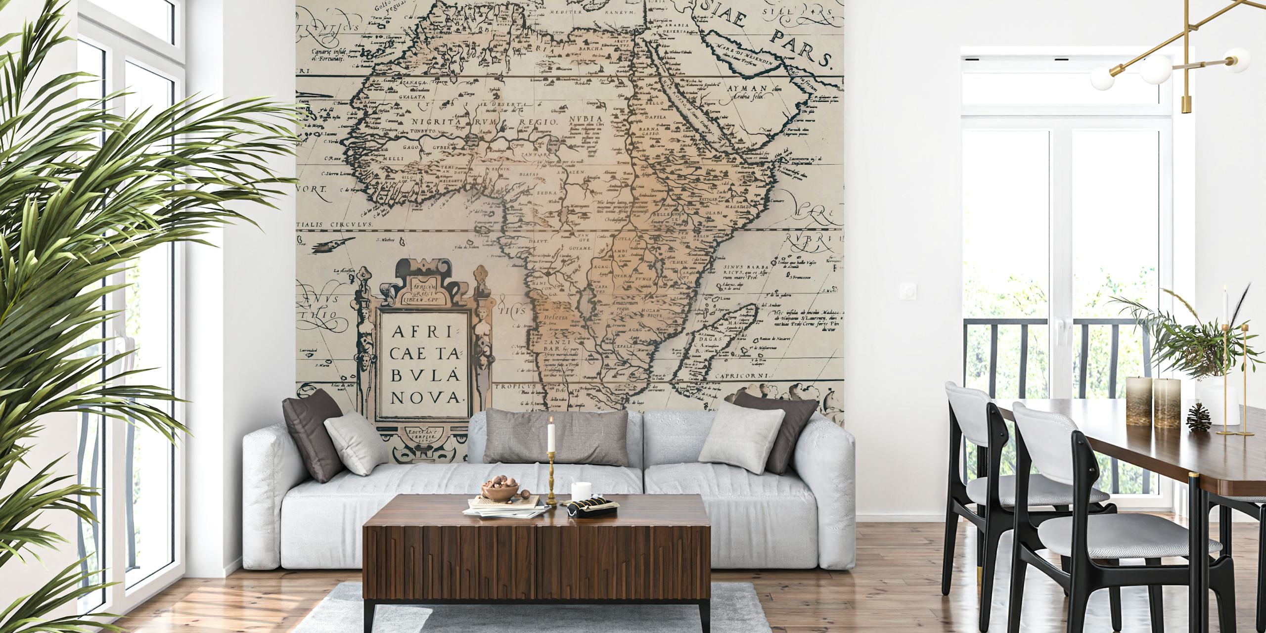 Mural de mapa de estilo antigo da África com detalhes intrincados e charme vintage.