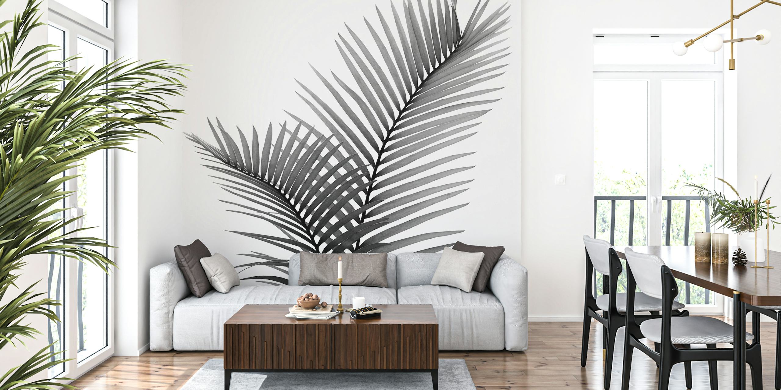 Monochromatyczny projekt fototapety ze splecionymi liśćmi palmowymi
