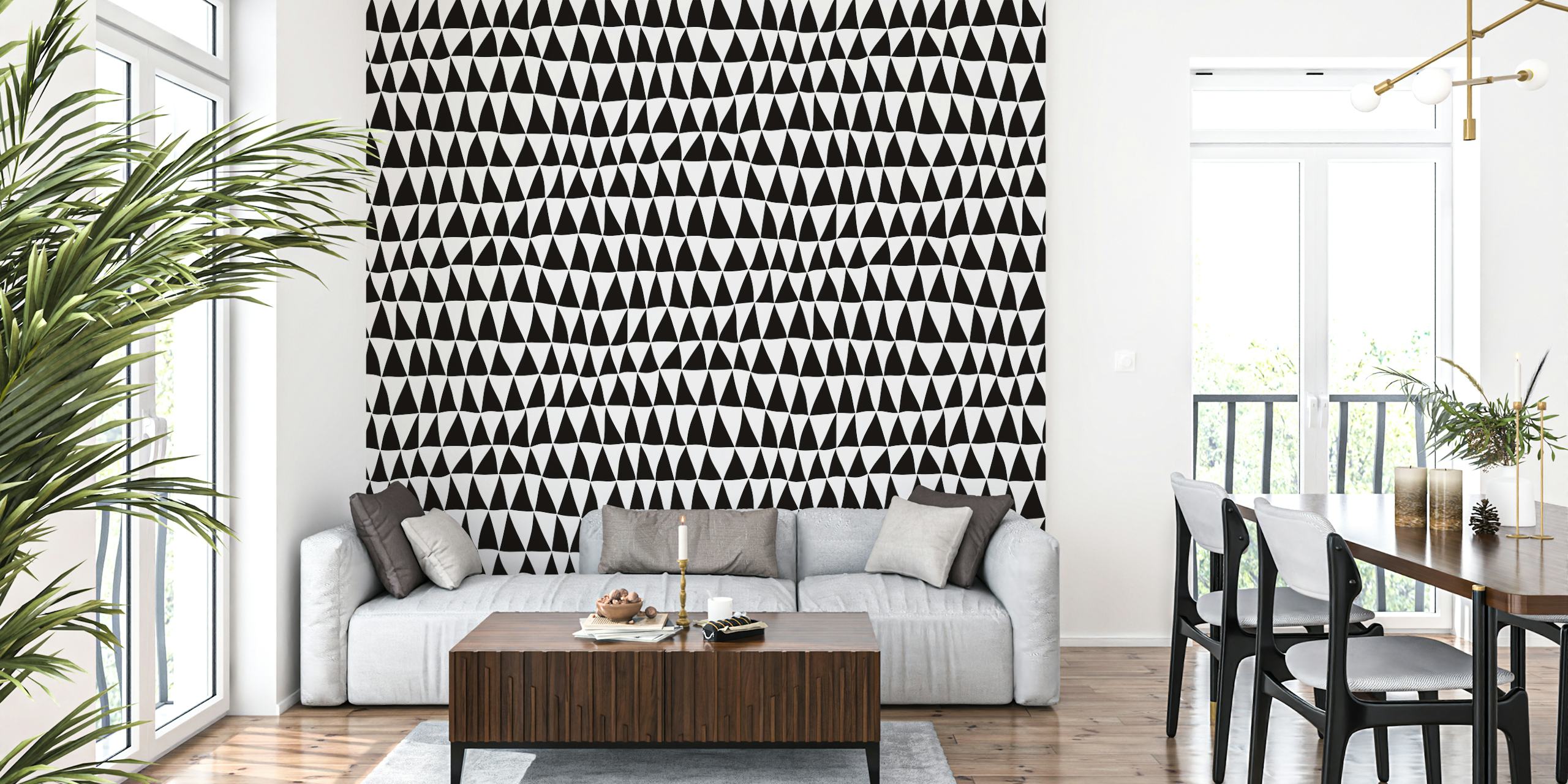 Black and white triangular pattern wallpaper