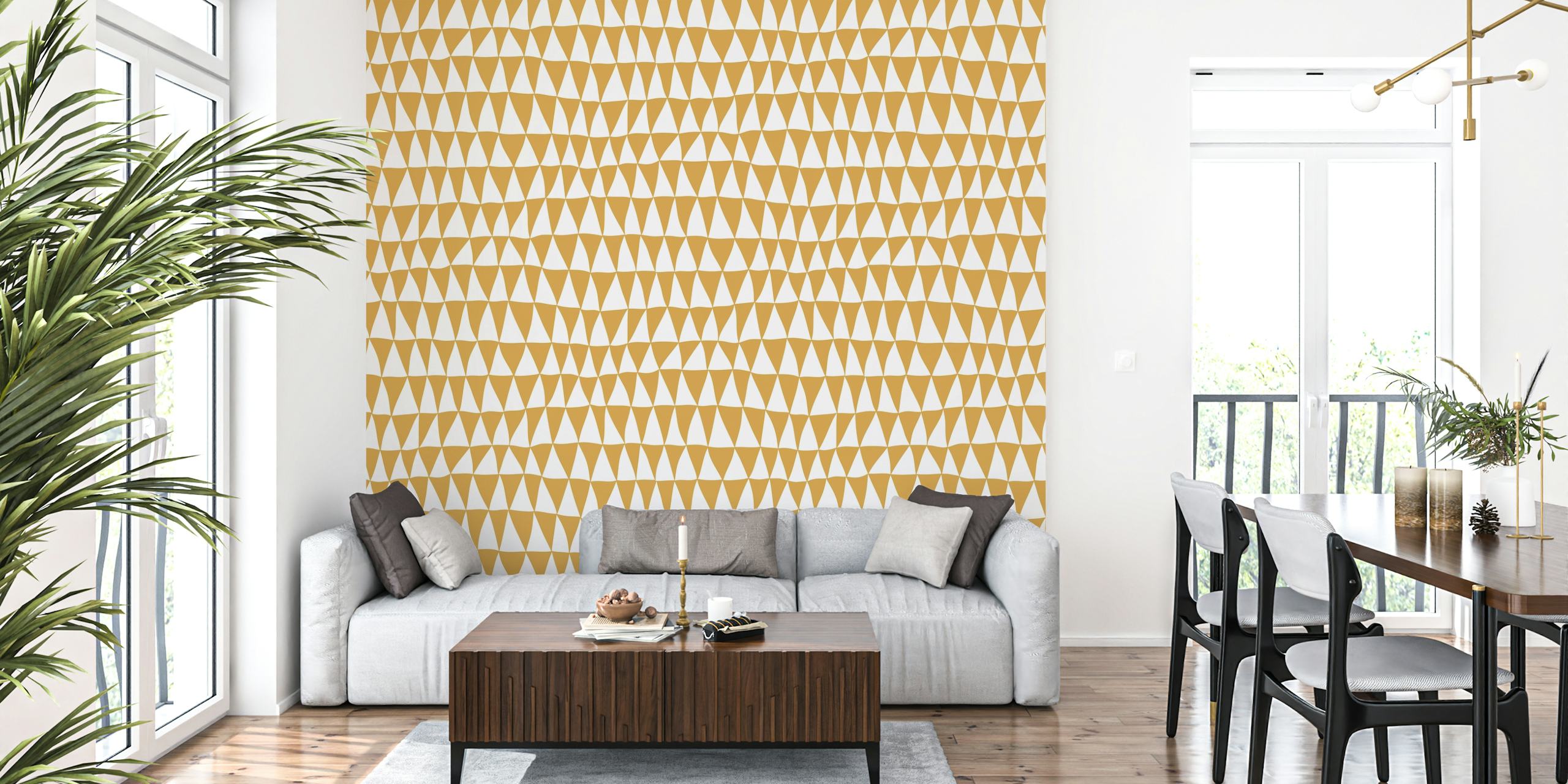 Κίτρινο γεωμετρικό σχέδιο ταπετσαρίας Odd Triangles yellow medium