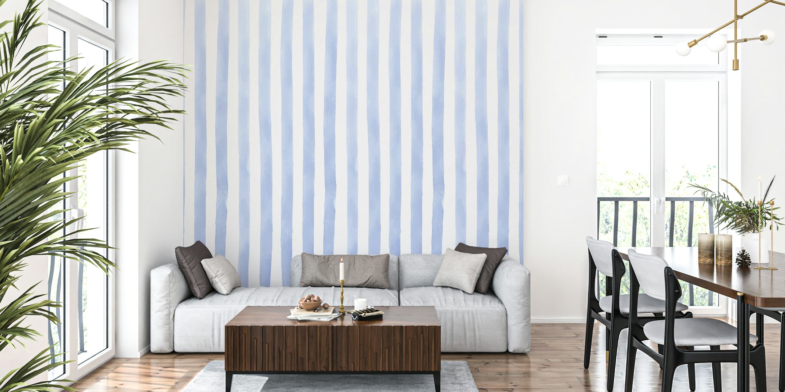 Muurverf Tranquil Blue watercolor stripes