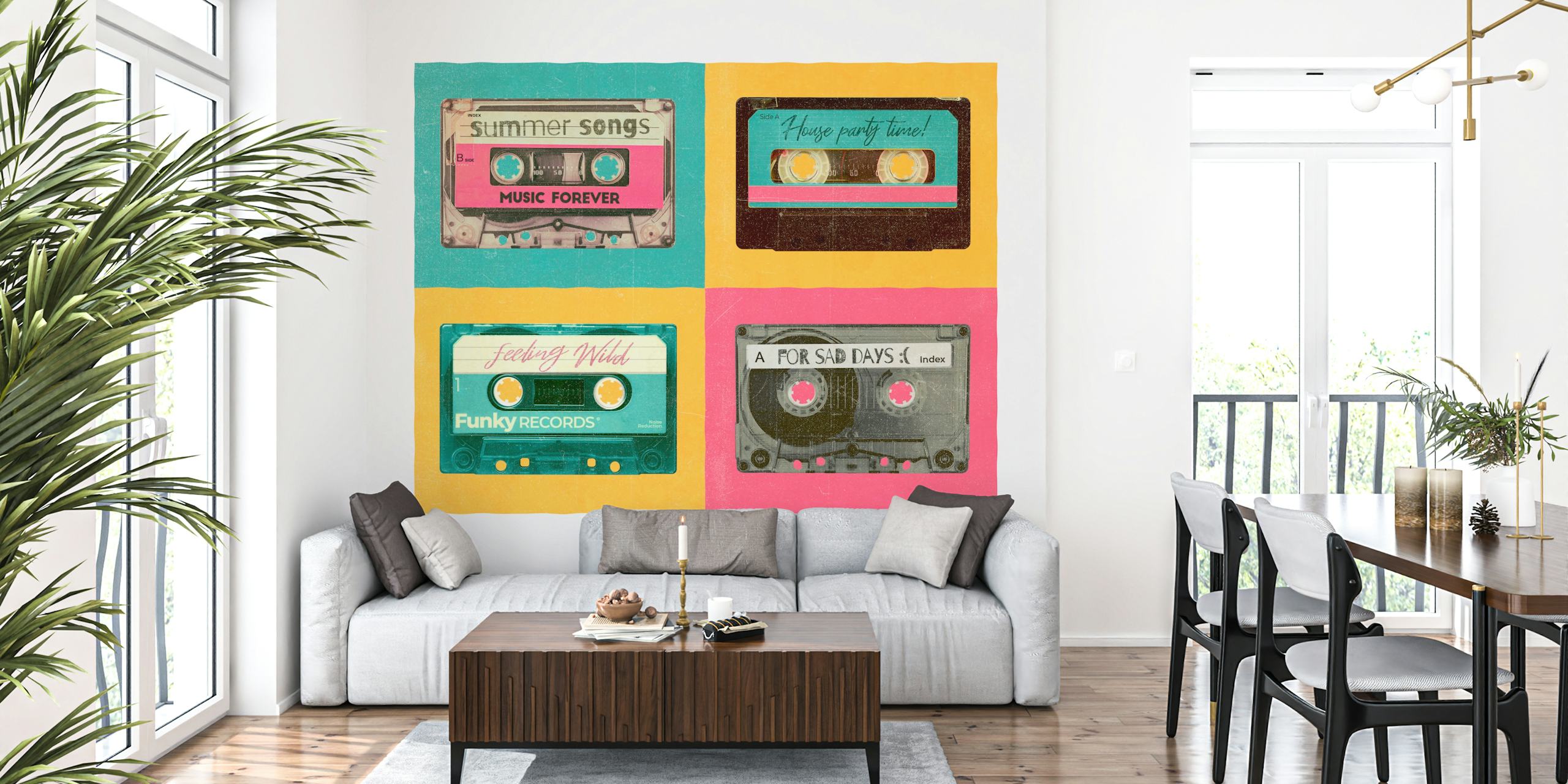 Retro cassette tape design in pastel kleuren wallpaper