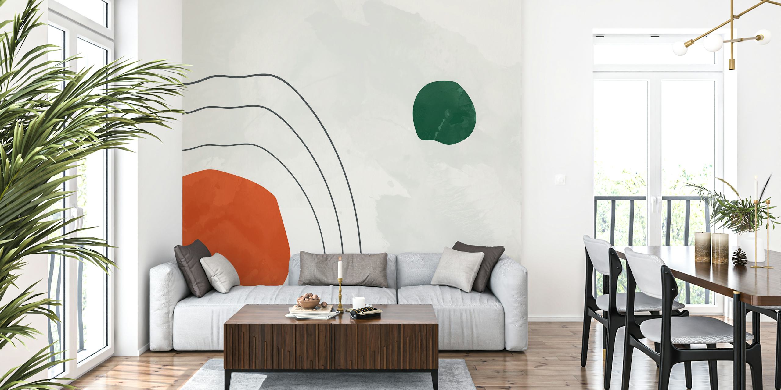 Papel de parede Mid Century Circle Art em um quarto