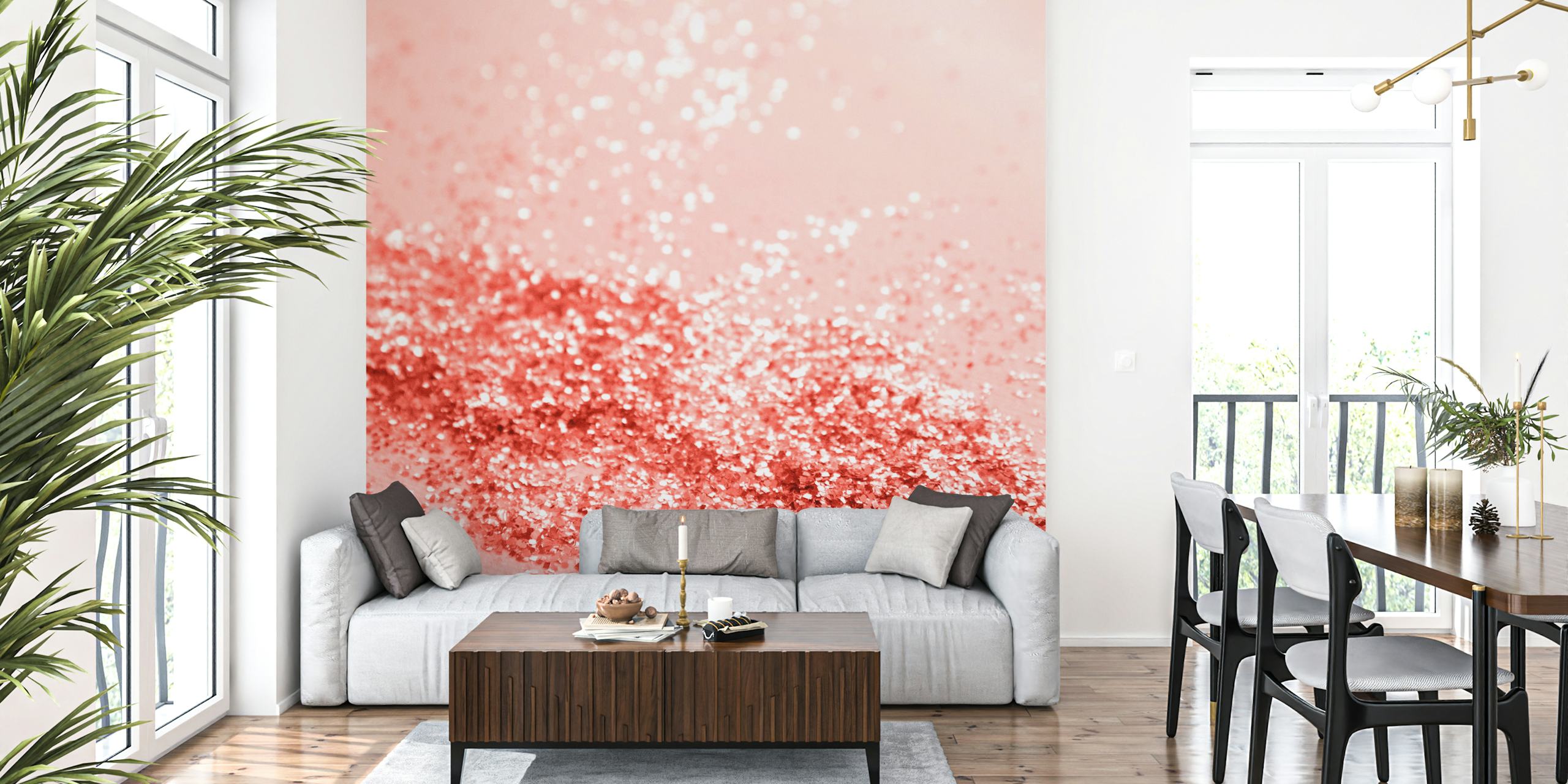 Living Coral Lady Glitter 2 wallpaper in a room