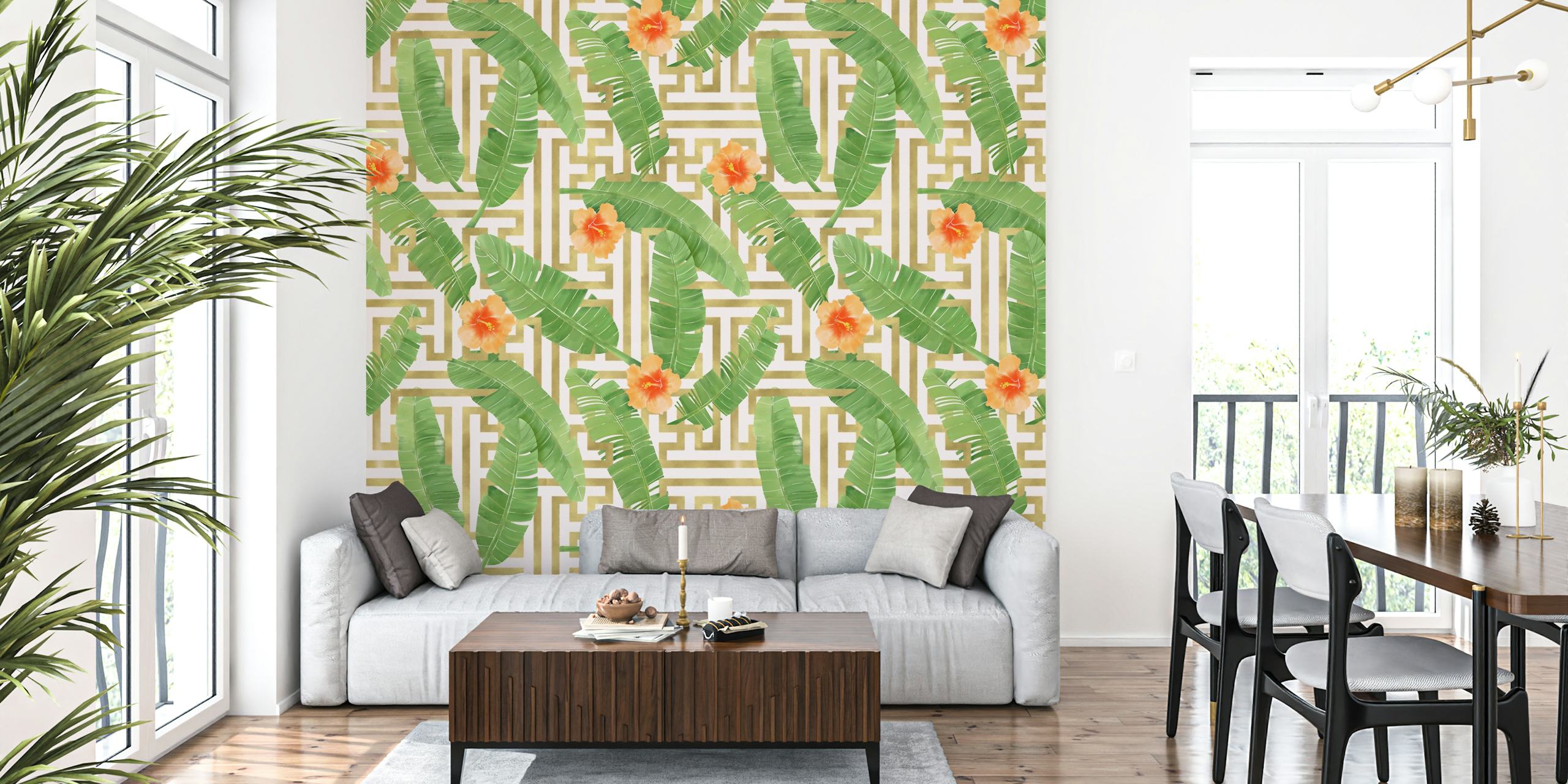 Banana Leaves Labyrinth wallpaper in a room