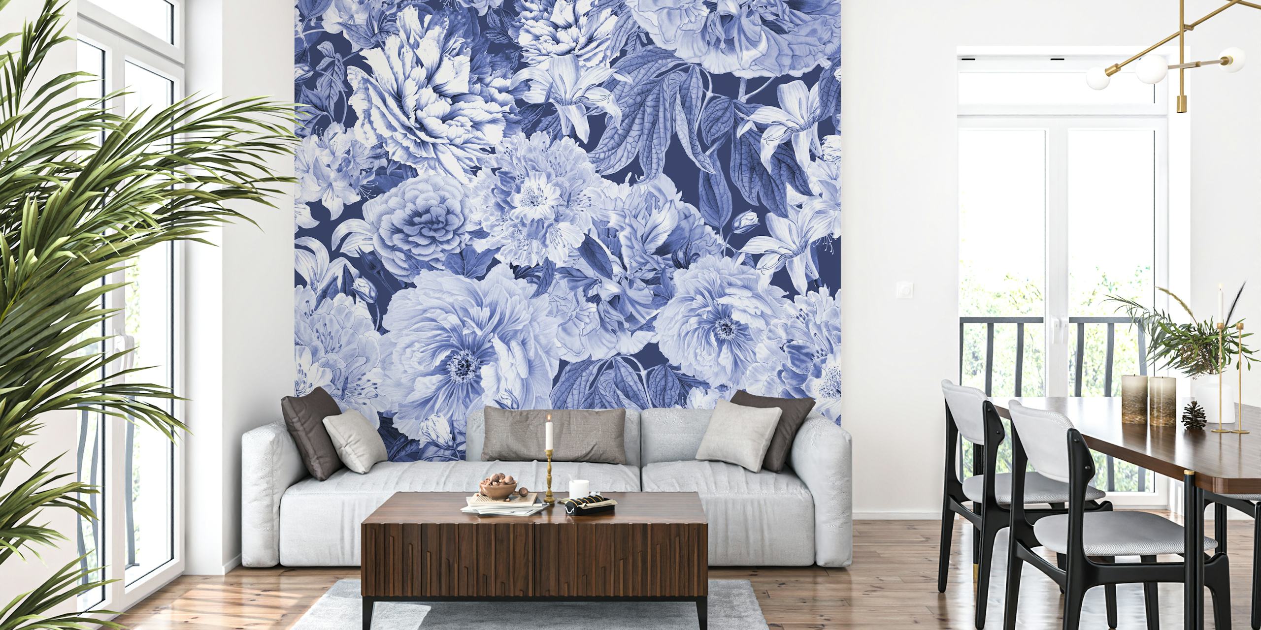 Exhibición de papel pintado Blue Nostalgic Flower Pattern