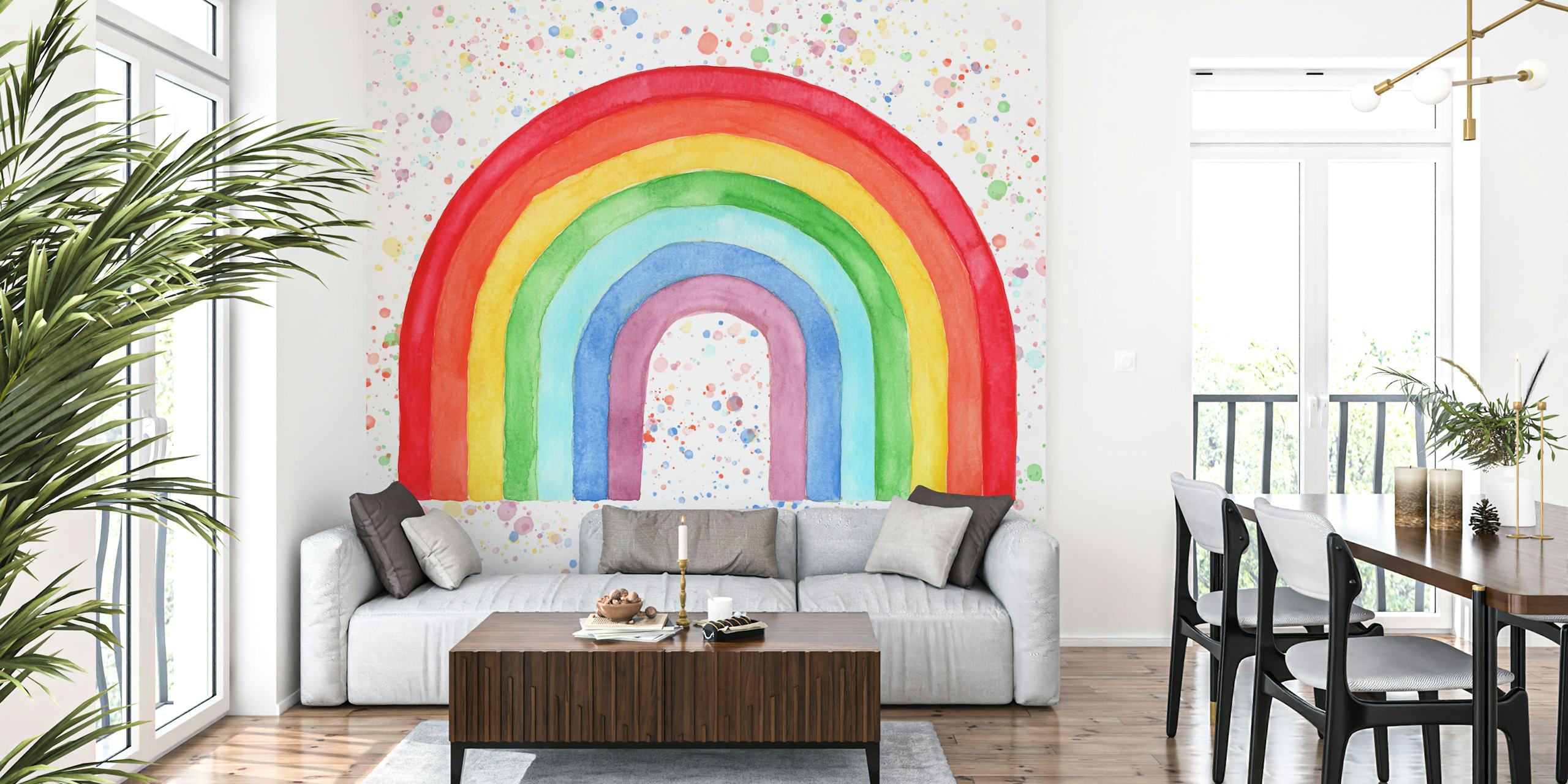 colorful rainbow with splashes of paint wallpaper