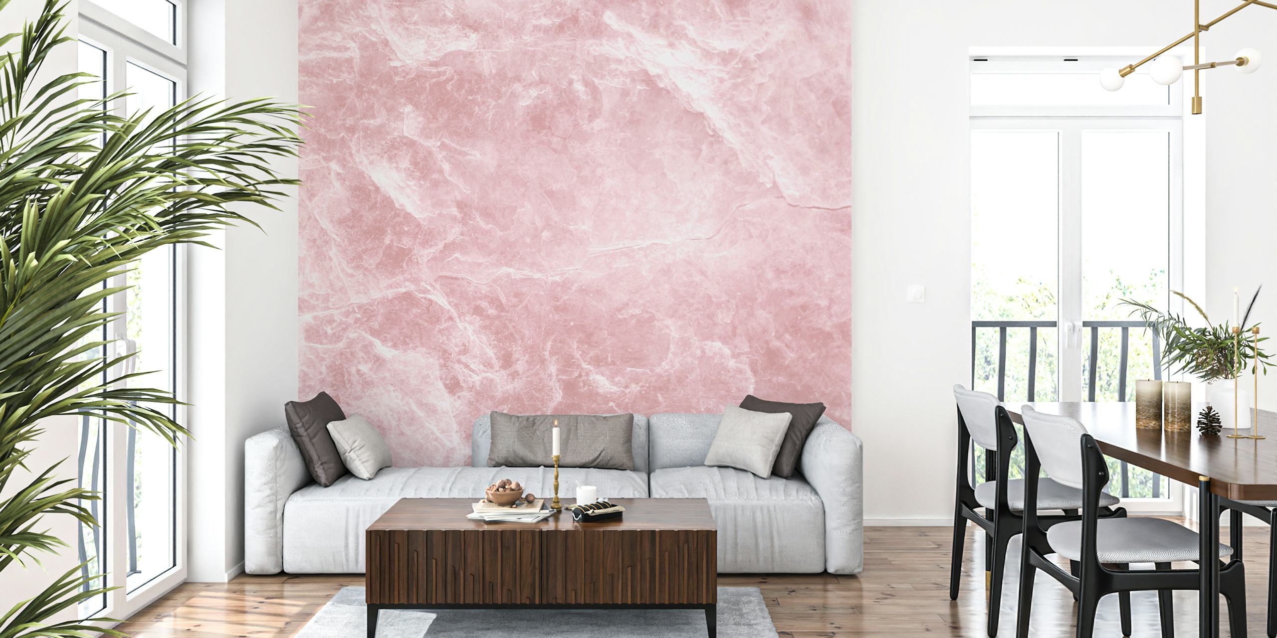 Fotomural con textura de mármol rosa rubor para una decoración interior tranquila.