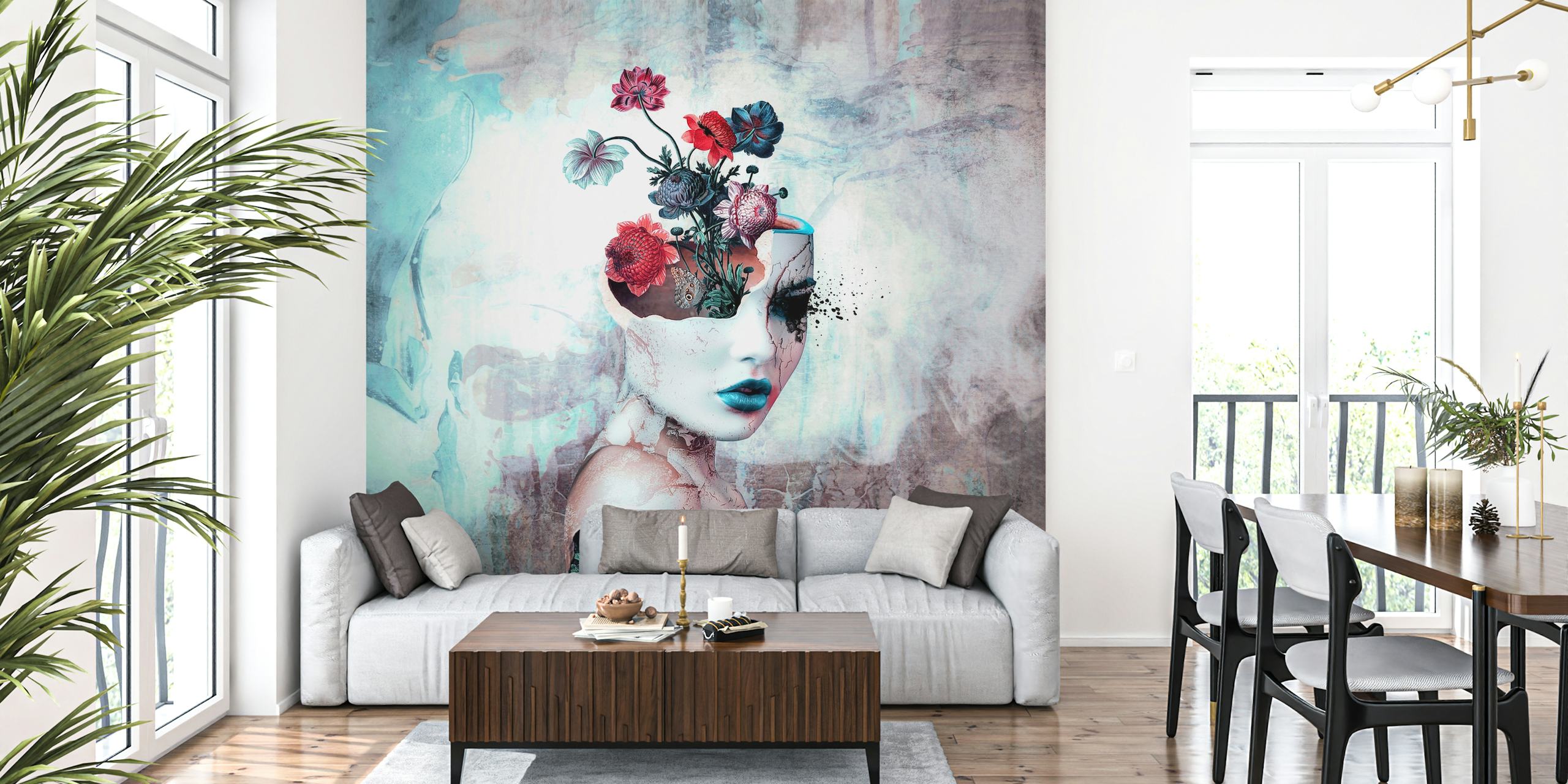 Broken Beauty Blue tapetti huoneessa