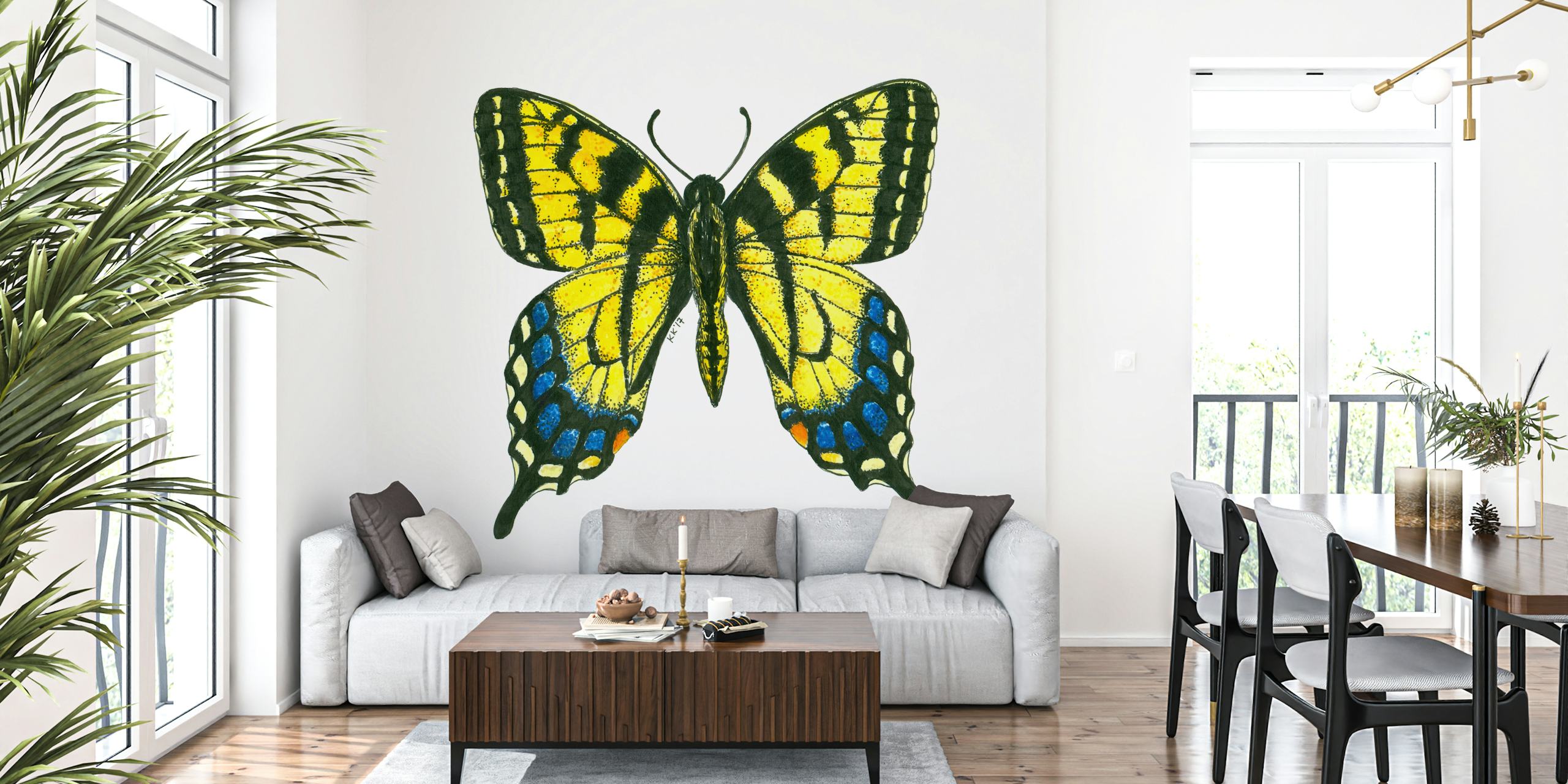 Tiger Schwalbenschwanz Schmetterling Wandbild mit leuchtenden gelben und schwarzen Farben