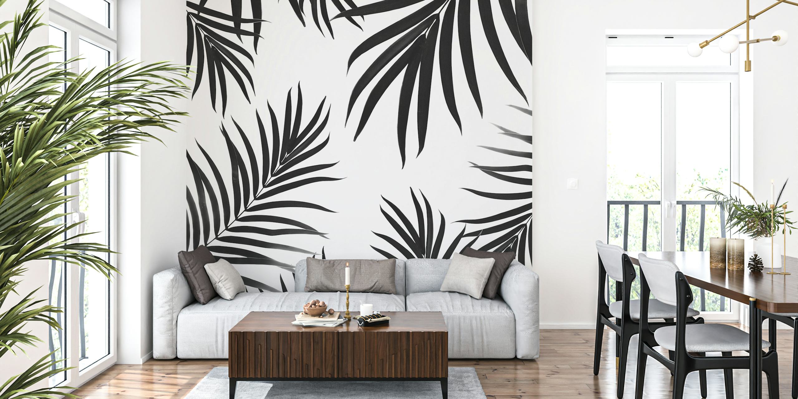 Palm leaves wallpaper in a room