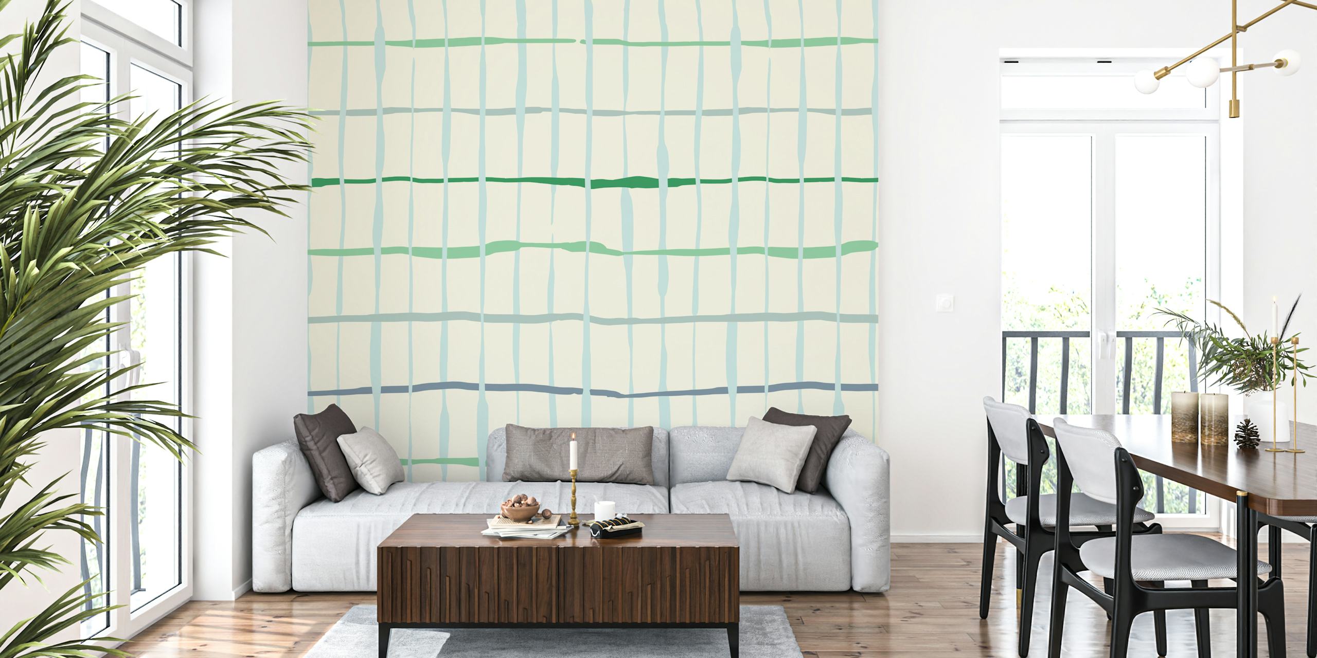 Mint prugasti wallpaper u modernoj sobi