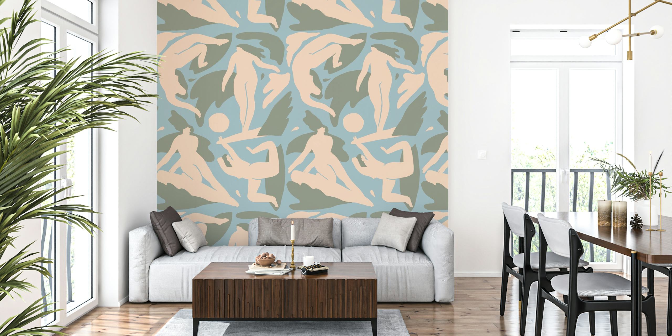 Abstract human figures in pastel colors, modern wallpaper