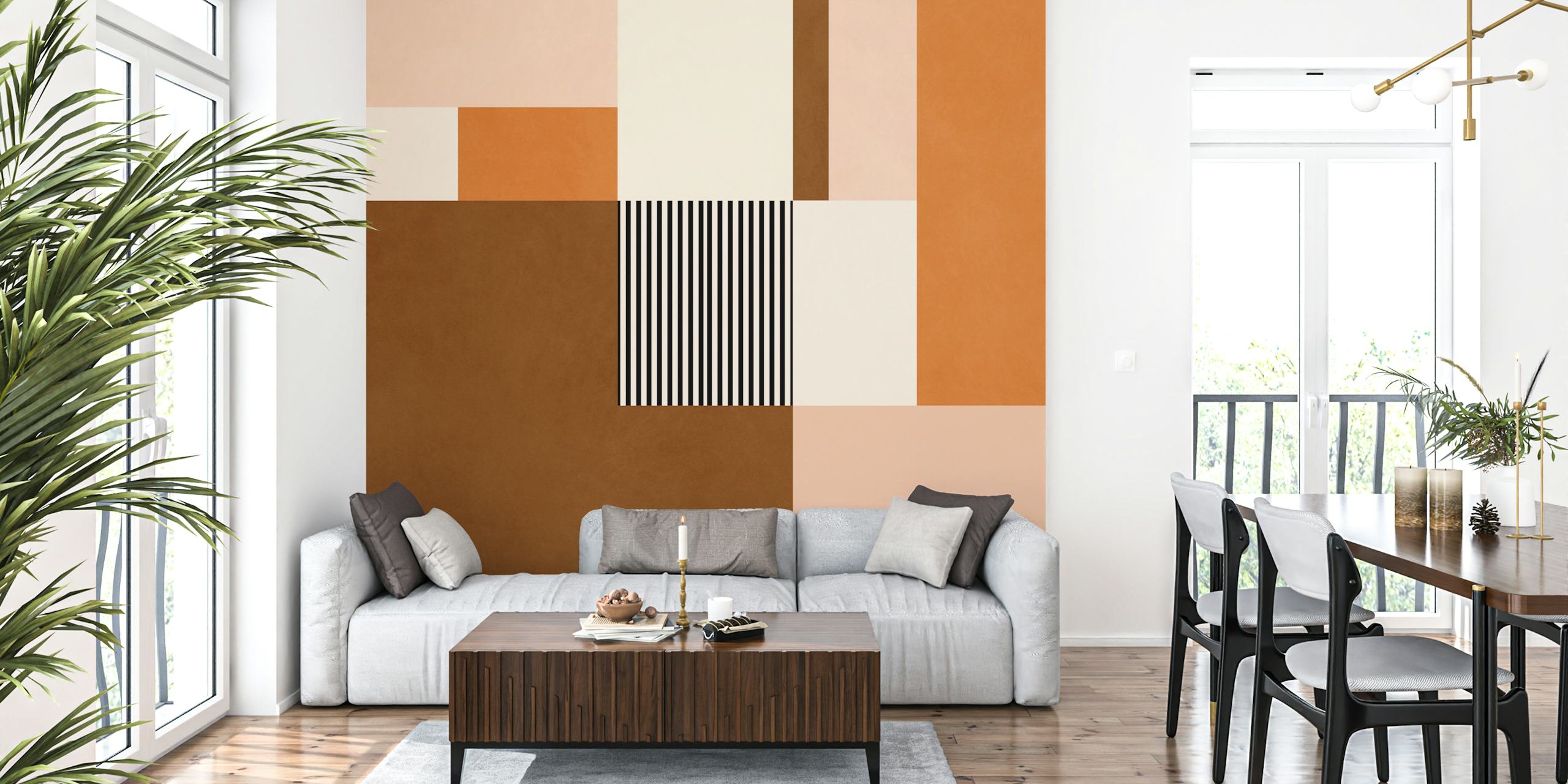 Brown and peach geometric shapes with stripes wallpaper