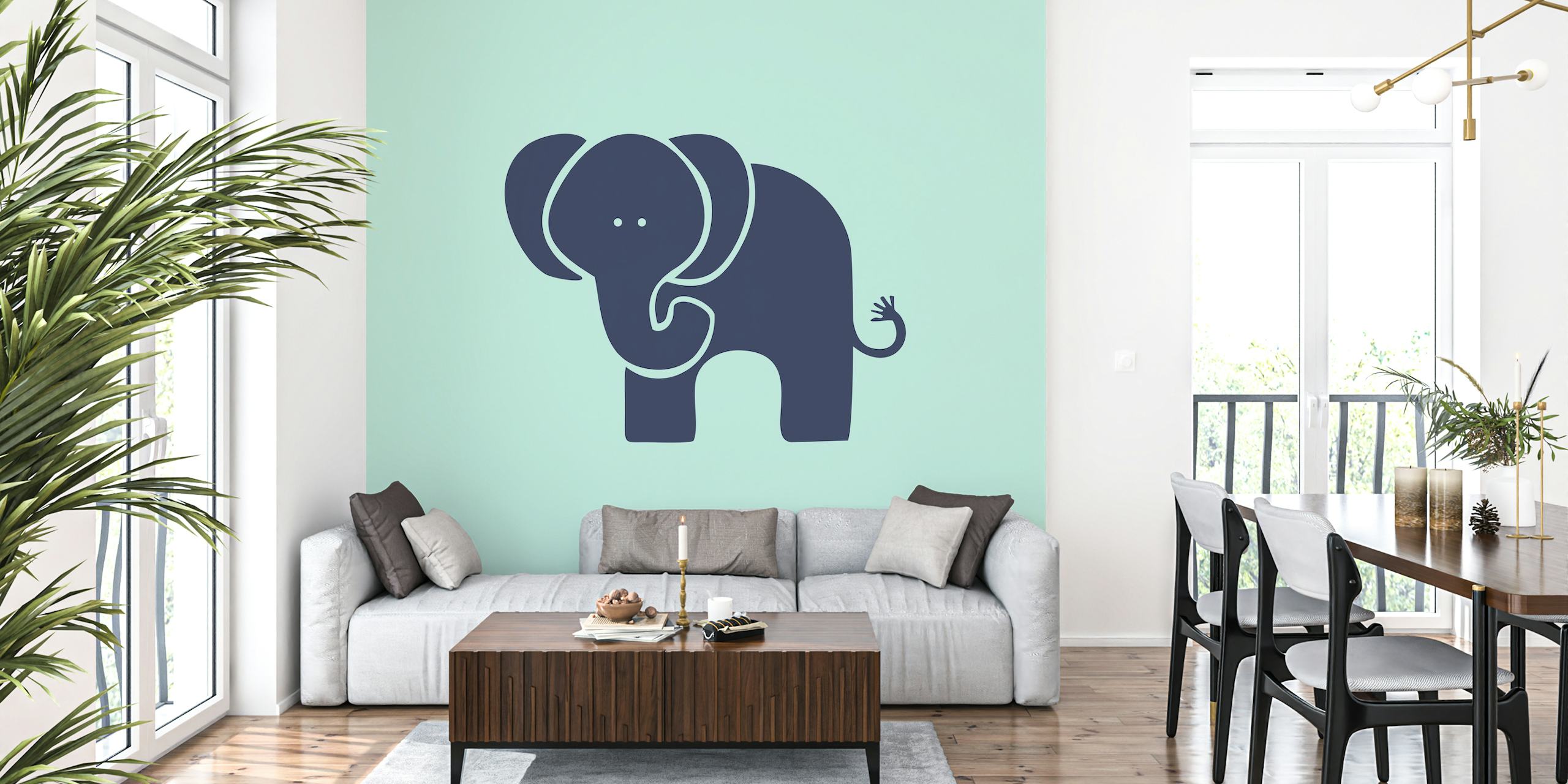 Minimal Aqua Indigo Elephant wallpaper in a room