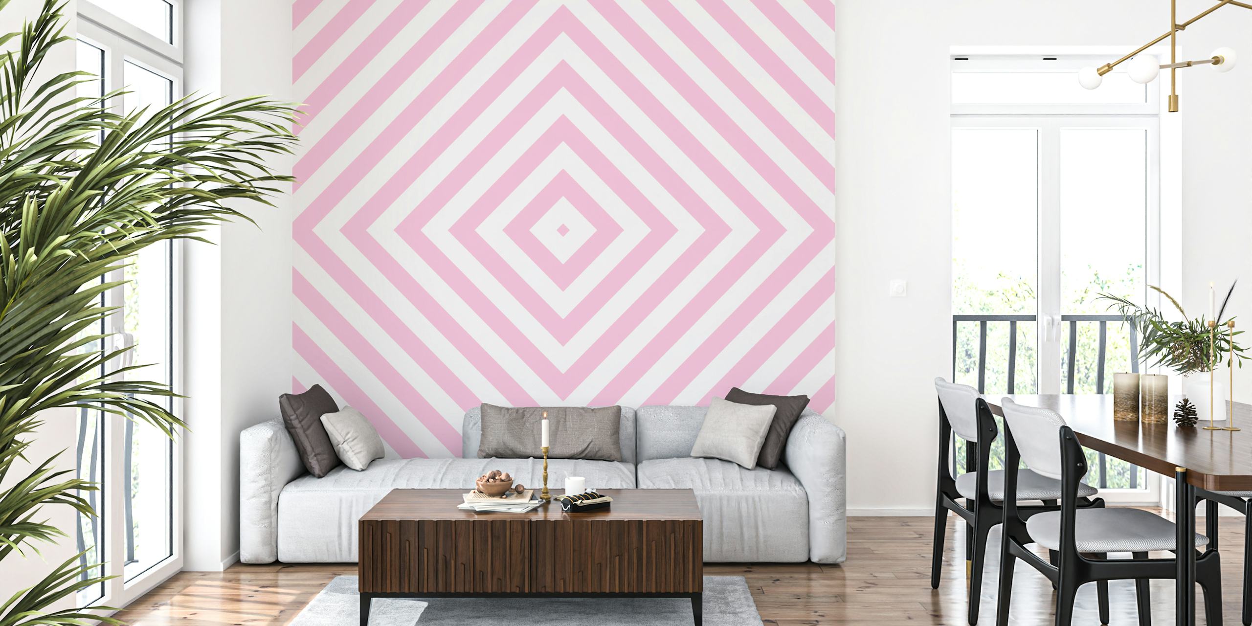 Abstract square white and pink geometric illusion wall mural