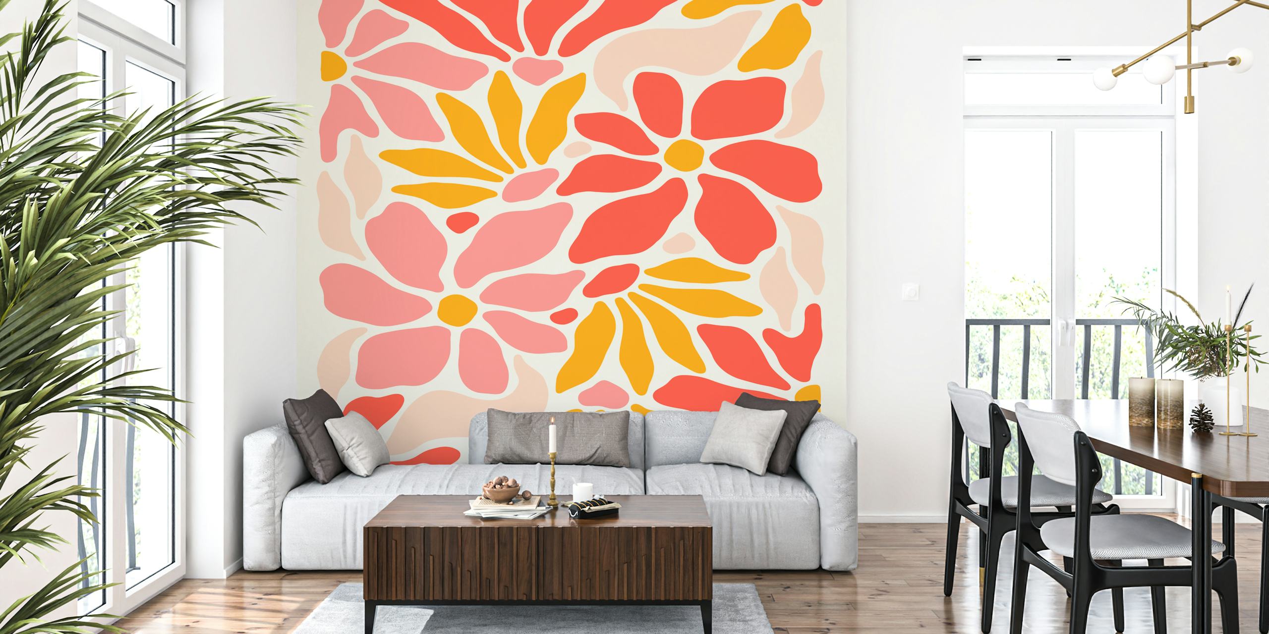 Papel de parede Abstract Groovy Flowers em um quarto