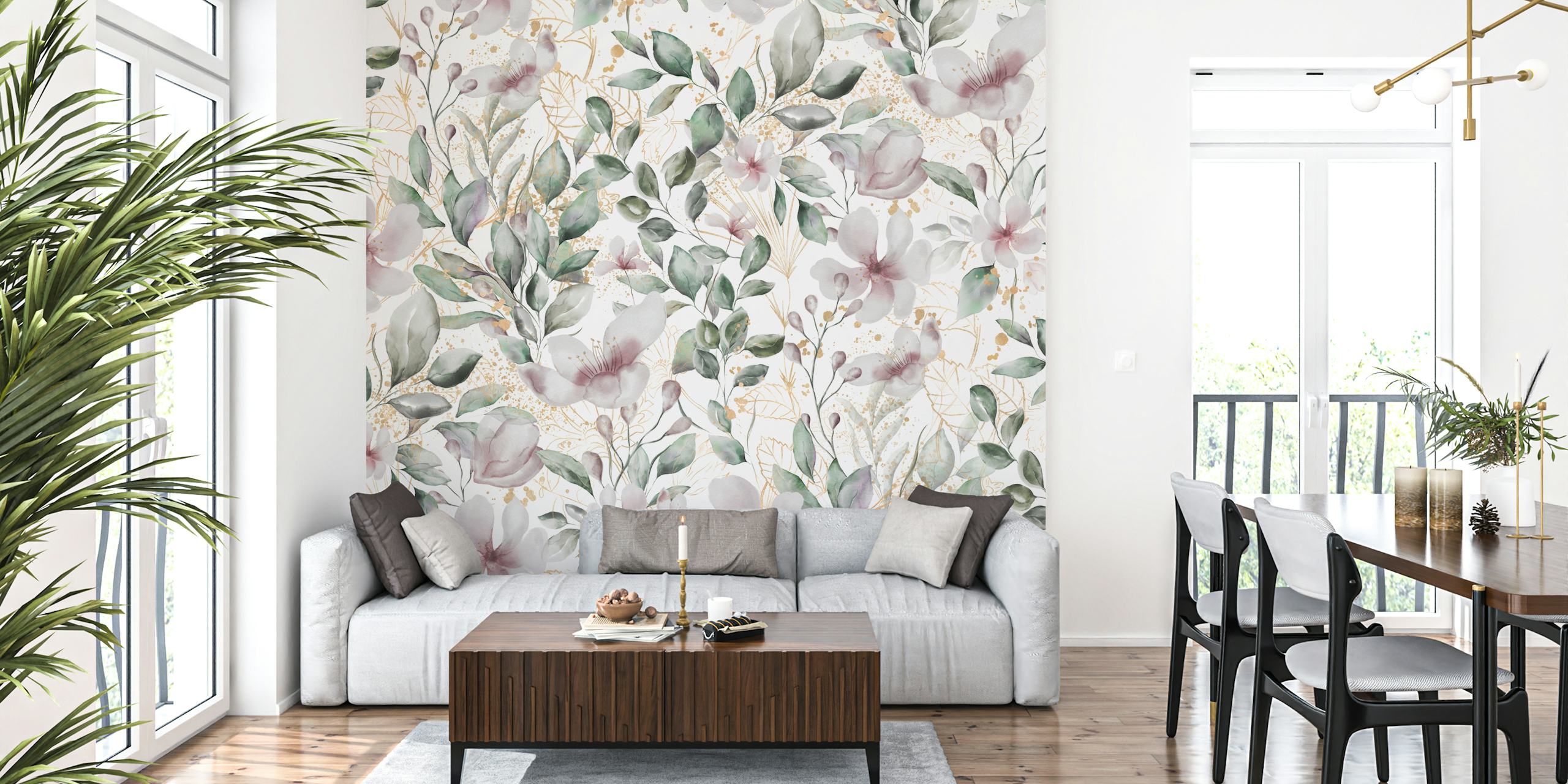 Magnolia Watercolor On White zidna slika s mekim cvjetnim uzorcima