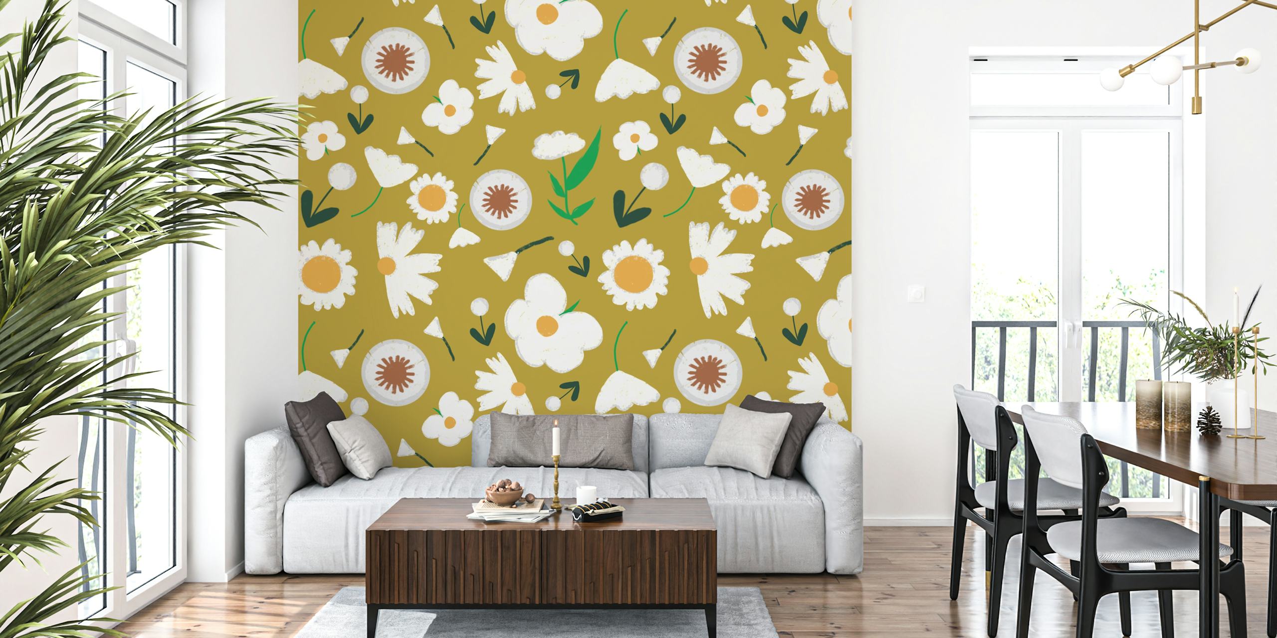 Marigold und Dandelion Musk Tapete in einem Raum