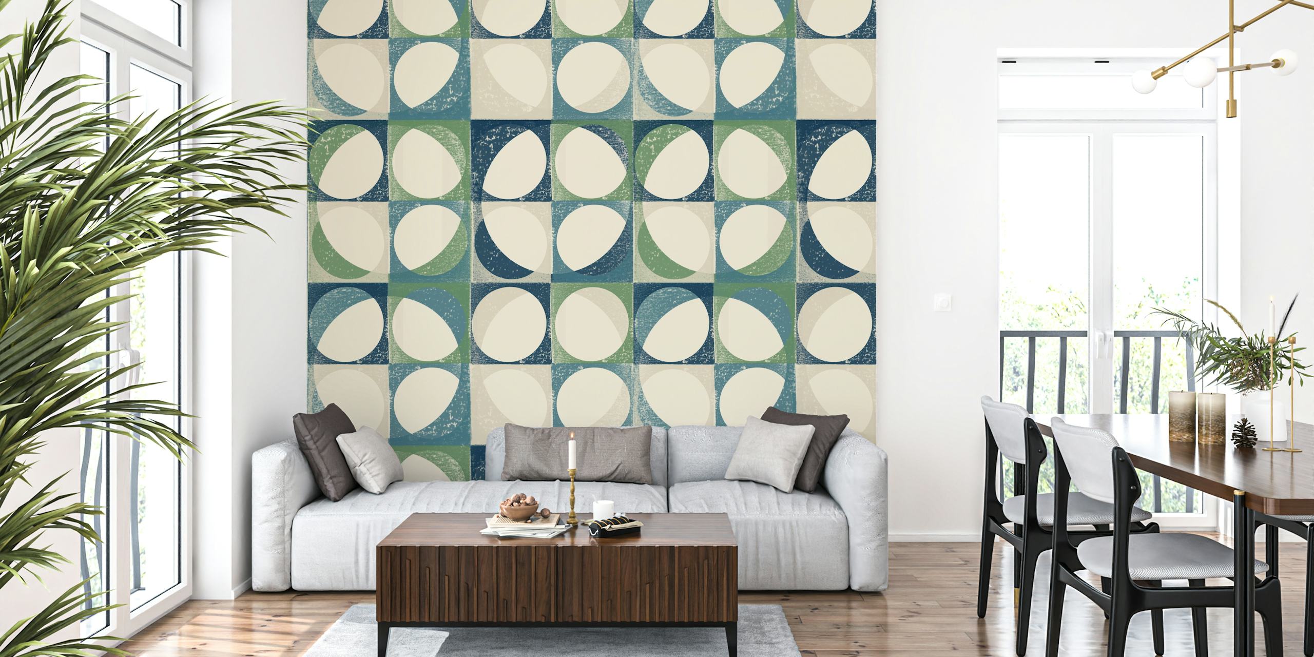 Aqua green dots pattern on a modern wallpaper