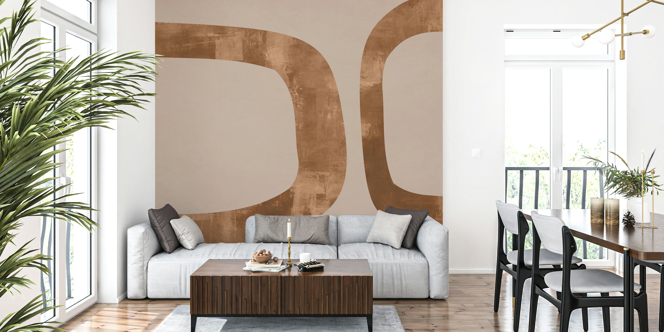 Abstract brown shapes on a beige background wallpaper