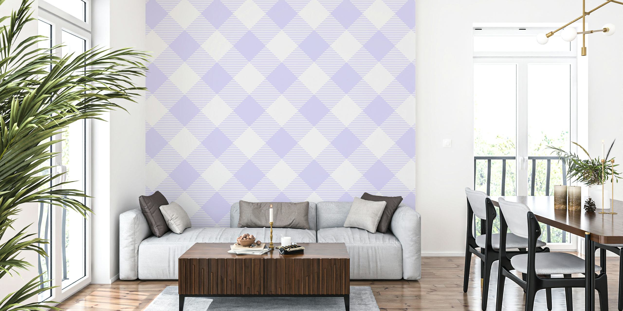 Pastel Violet Gingham WallArt v pokoji