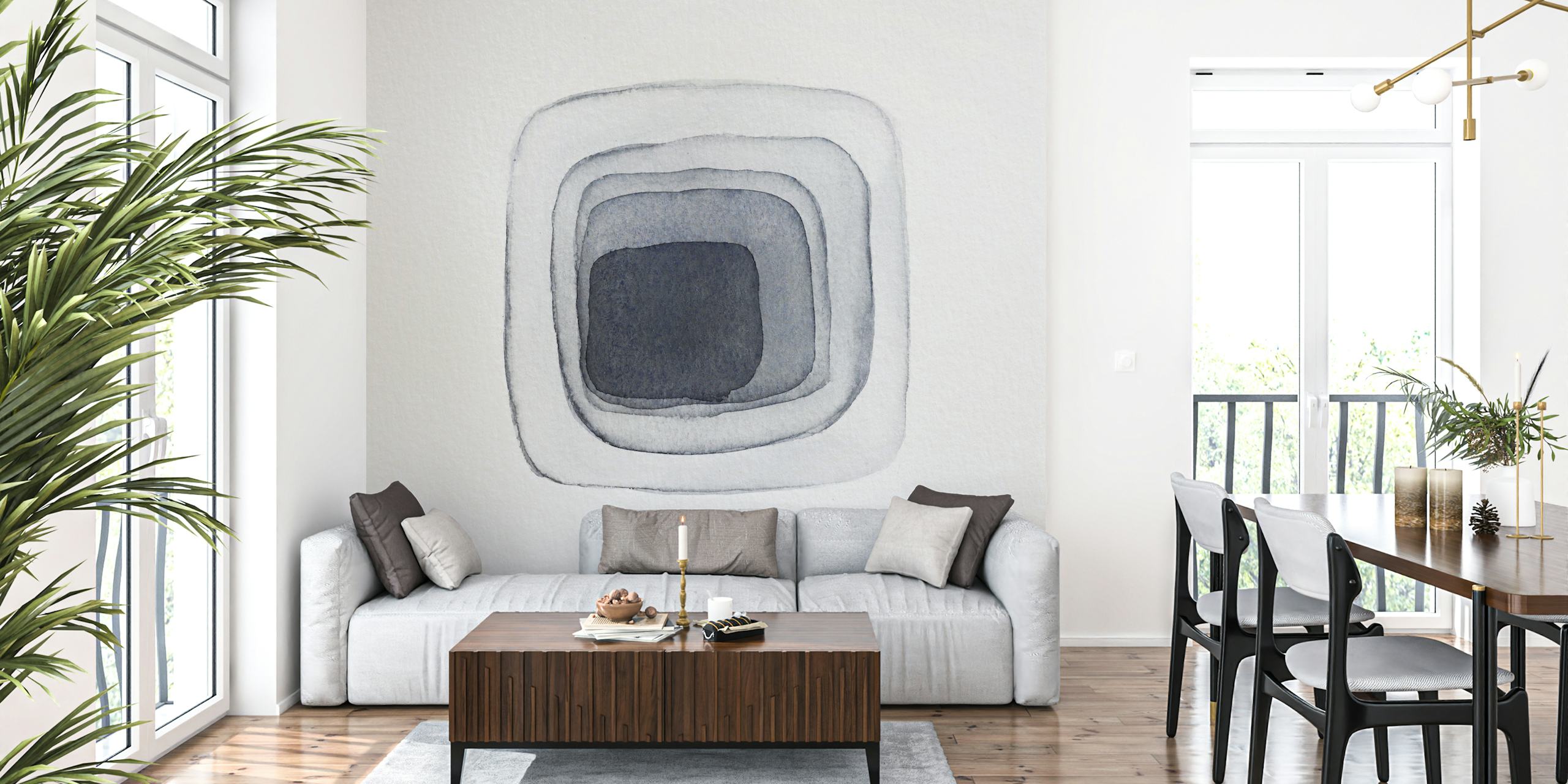 Shades of blue squares wallpaper in a room