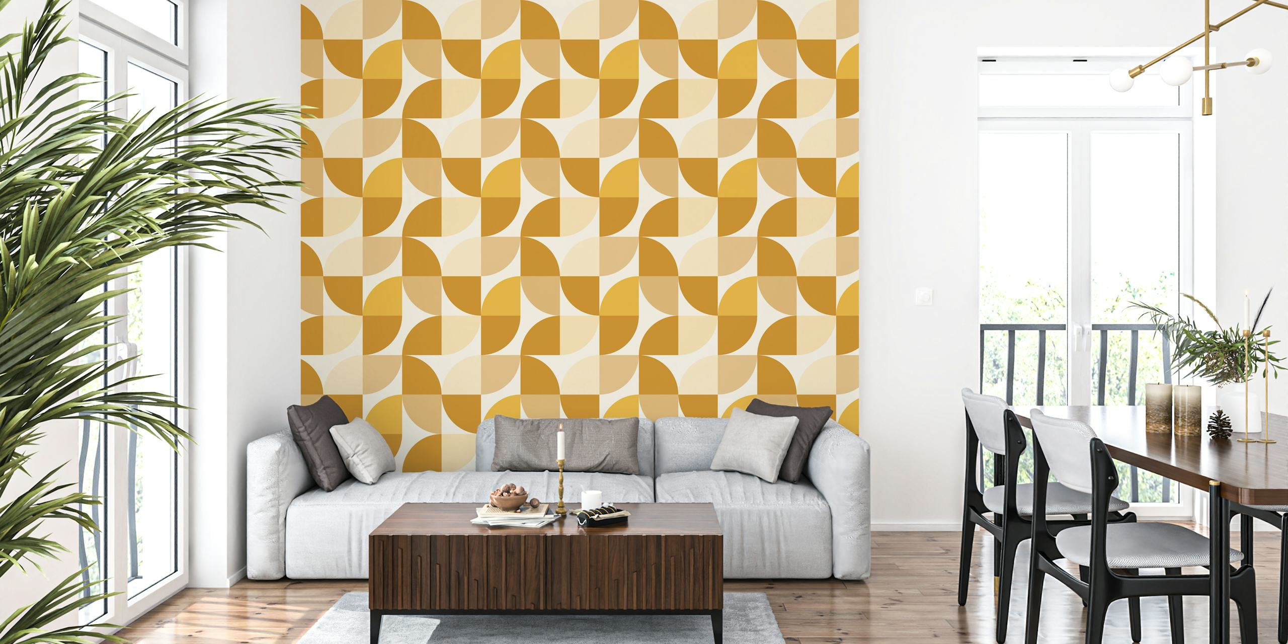 Mid Century Geometric Mustard tapet i et rom