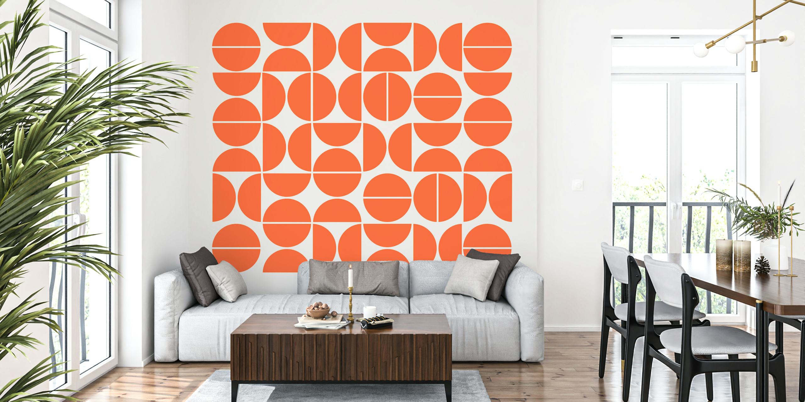 Geometric pattern in orange and cream colors wallpaper