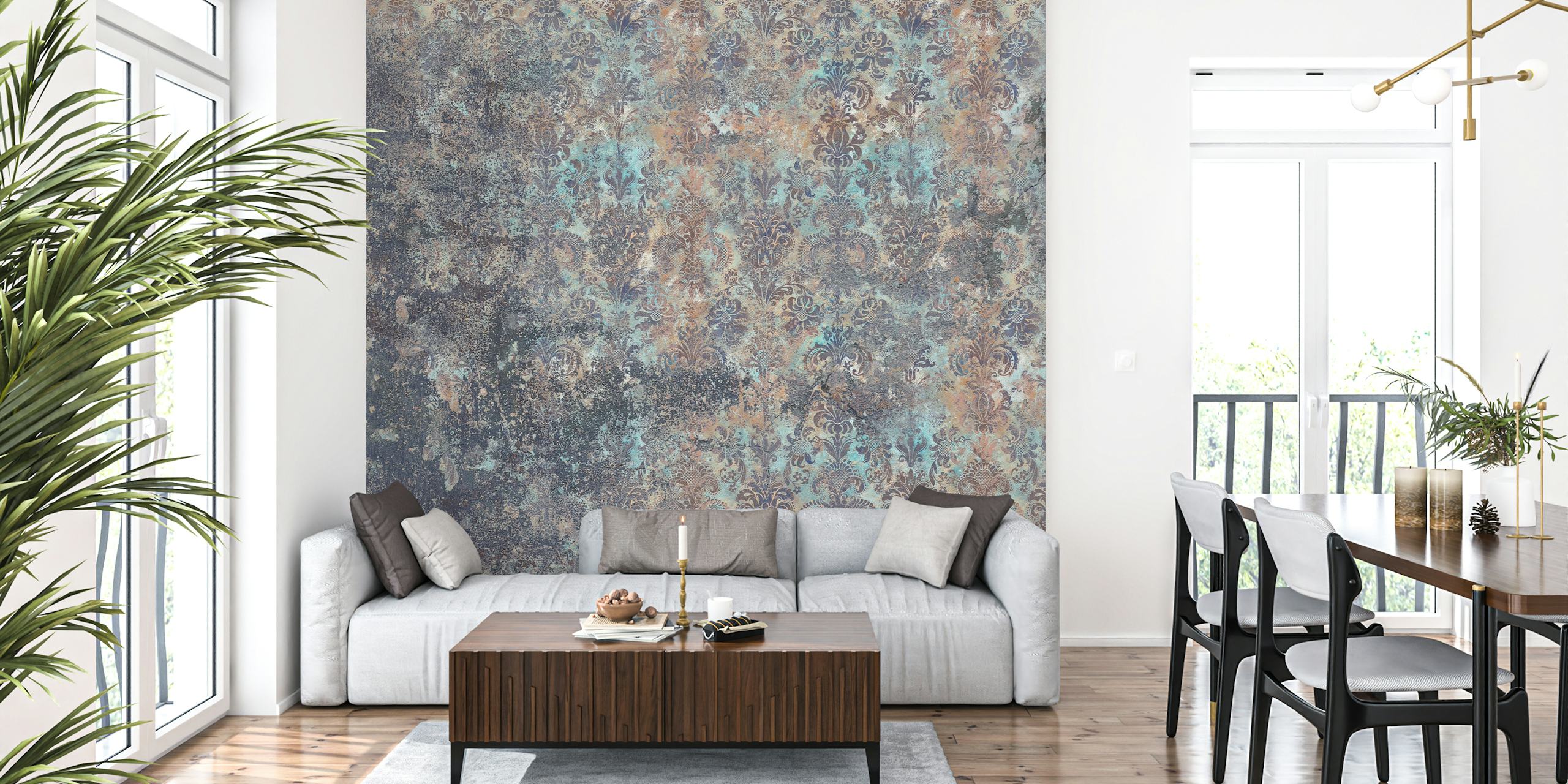 Grunge Damask Wall Desert Sky tapet i et rum