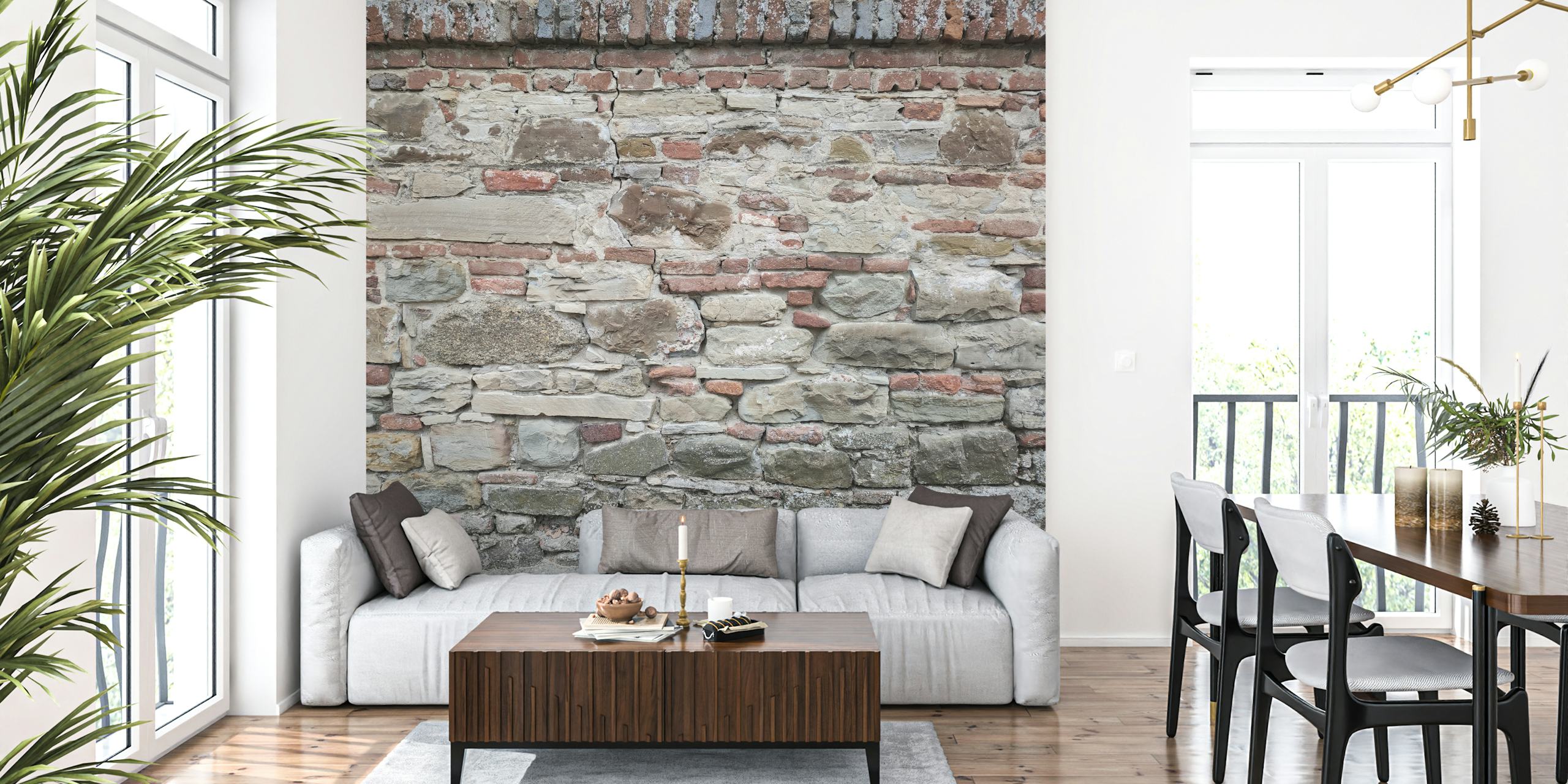 Rustic stone and brick wall texture wallpaper