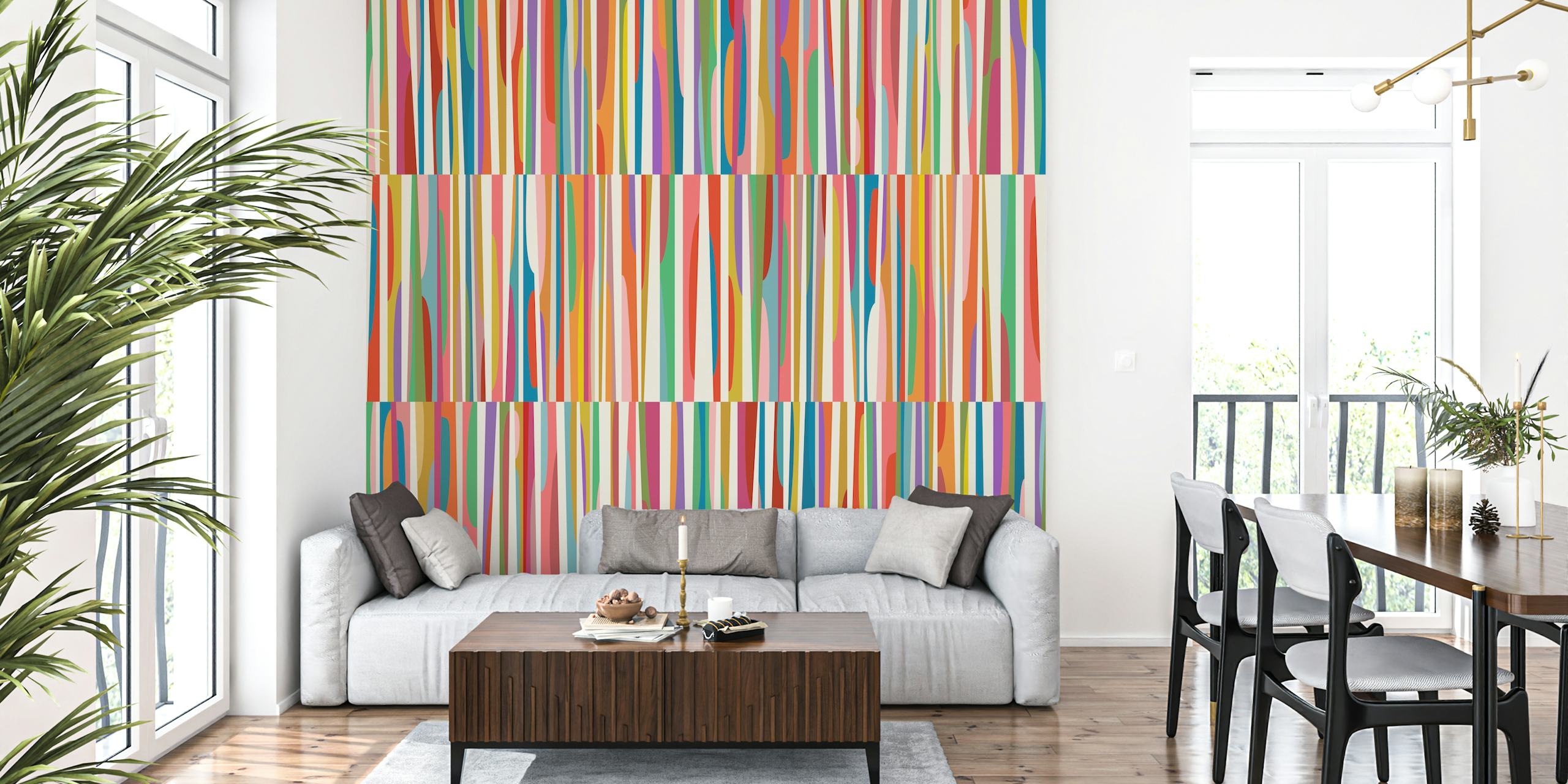 Colorful striped abstract wallpaper design with red, blue, green, and yellow hues