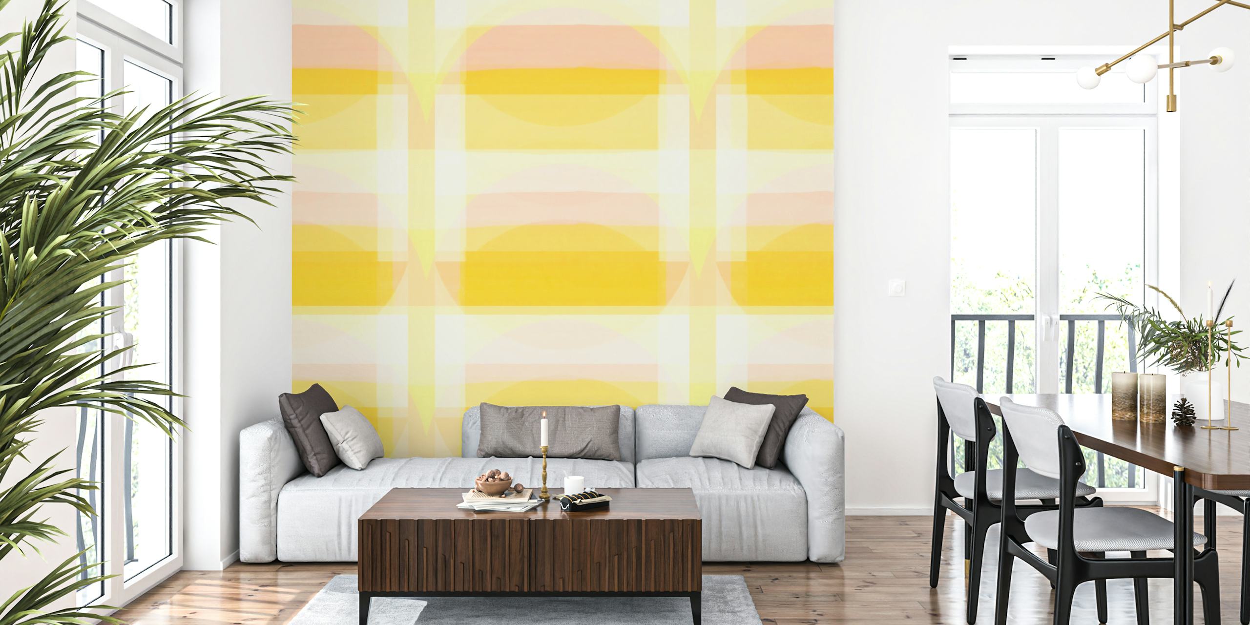 Fototapeta Sunny Bauhaus s geometrickým vzorem v pastelově žluté a bílé