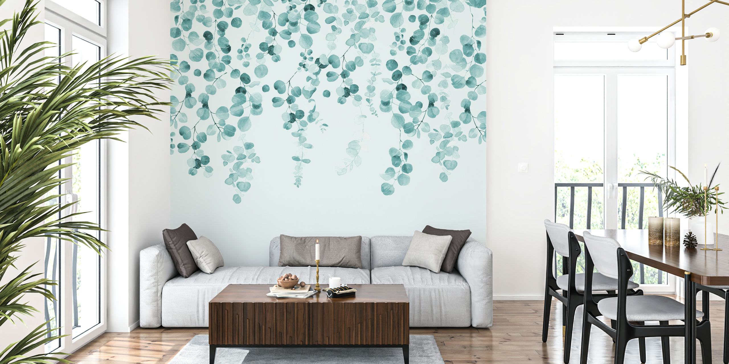 Botanical wall wallpaper in teal