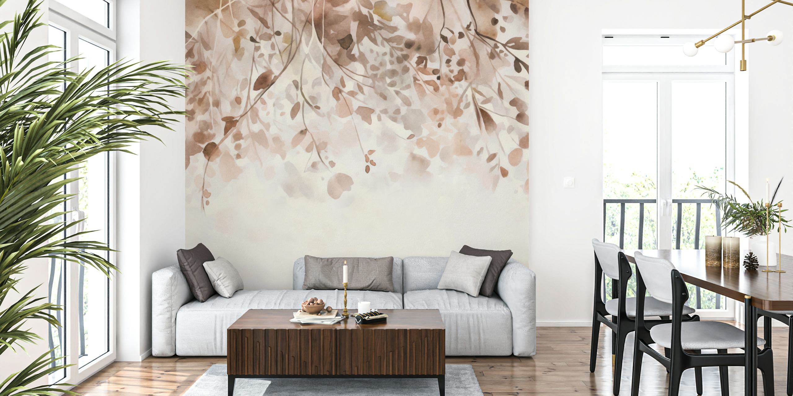 Watercolor floral design in soft beige and cream tones wallpaper