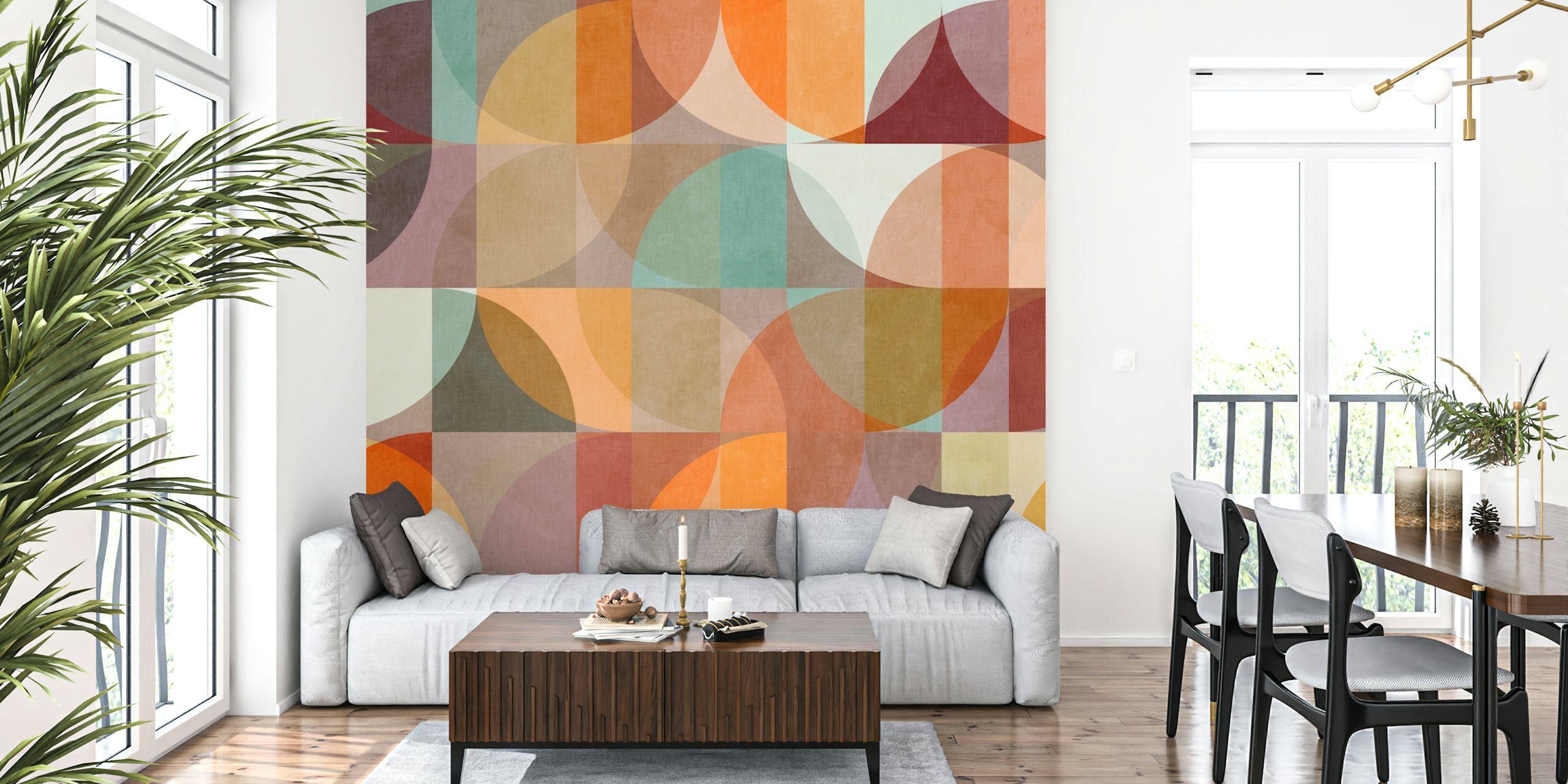 Colorful overlapping geometric shapes wallpaper
