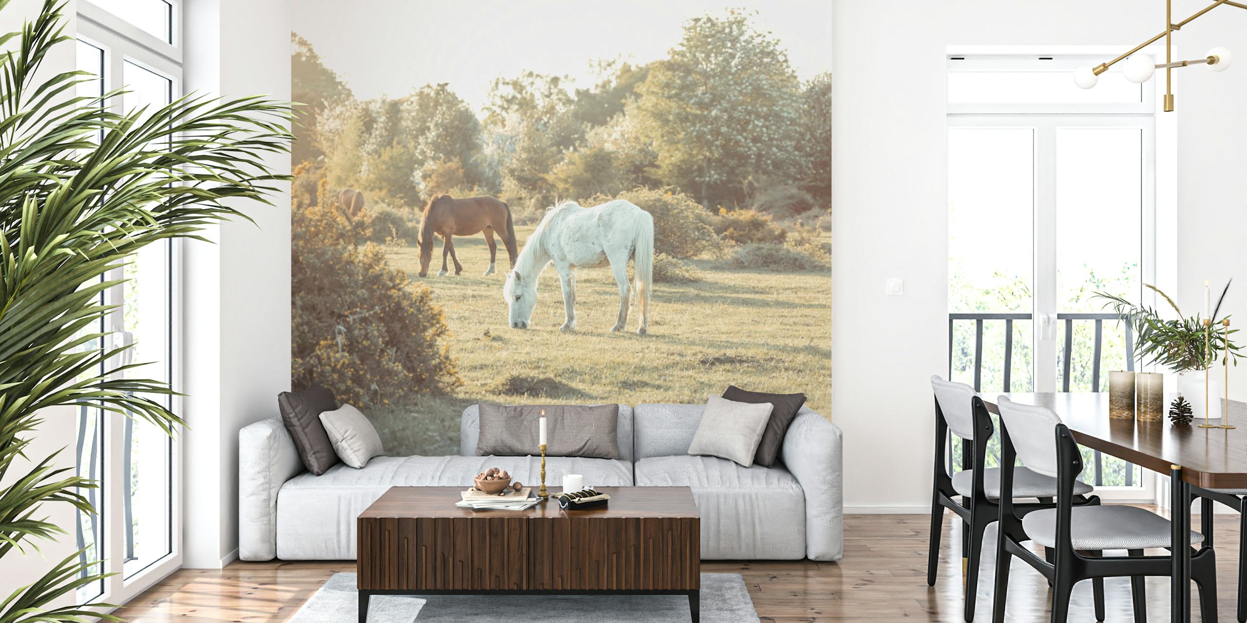 Grazing Horses i en naturlig setting