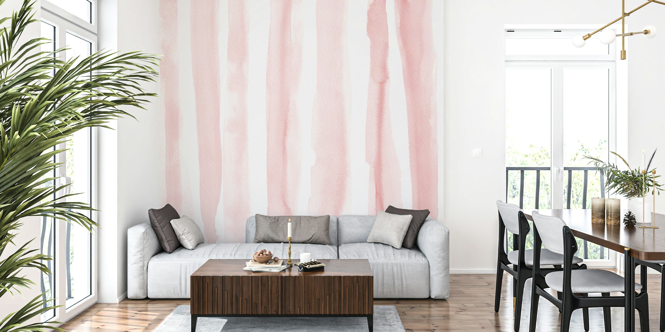 Pink watercolor brush strokes tapet i et rom