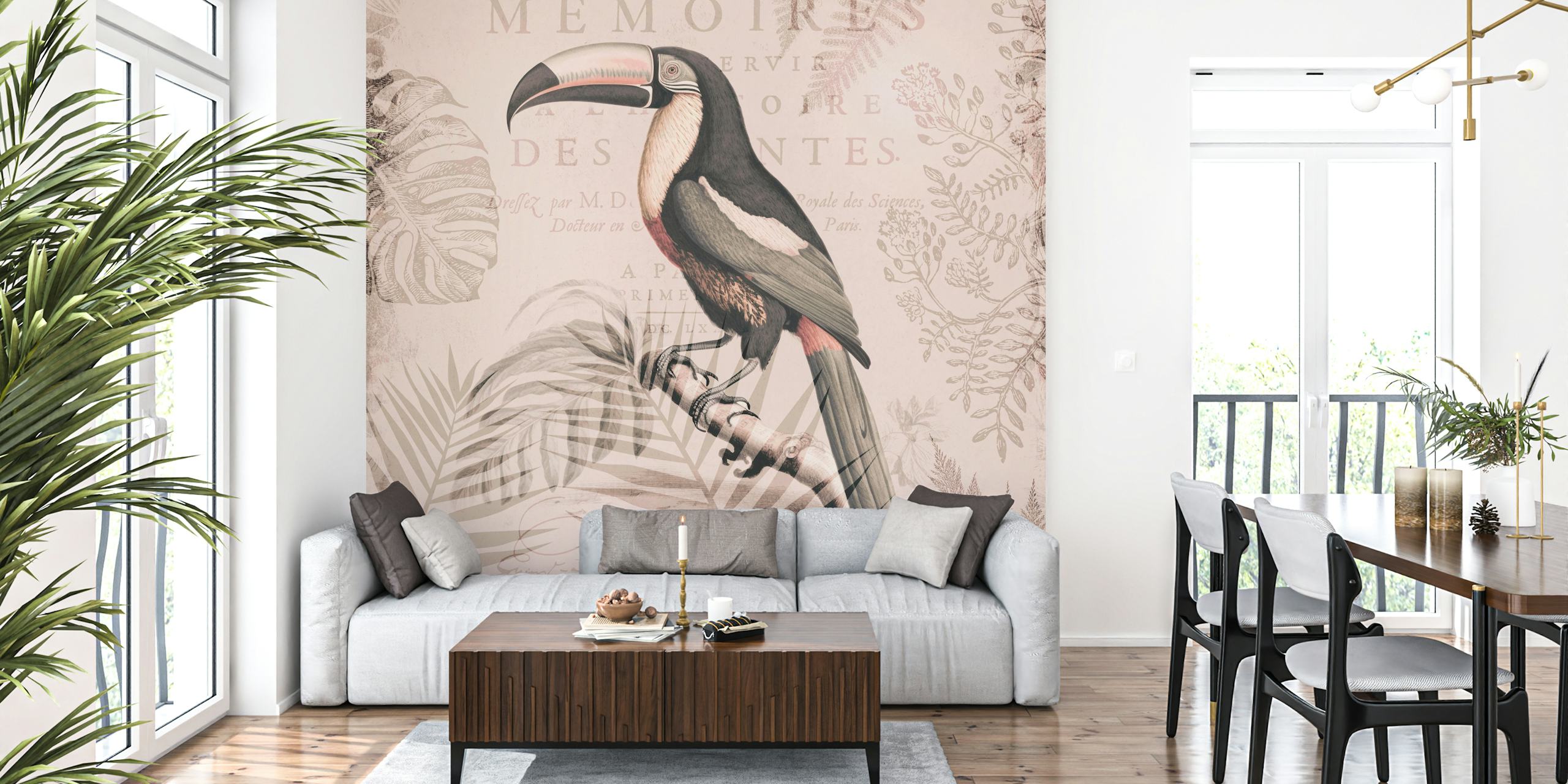 Tropical toucans tapet i ett rum