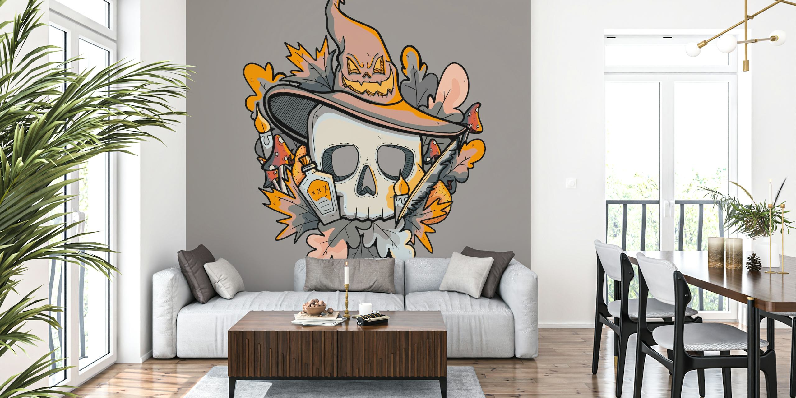 Σχεδιασμός ταπετσαρίας Wizard skull σε ένα δωμάτιο