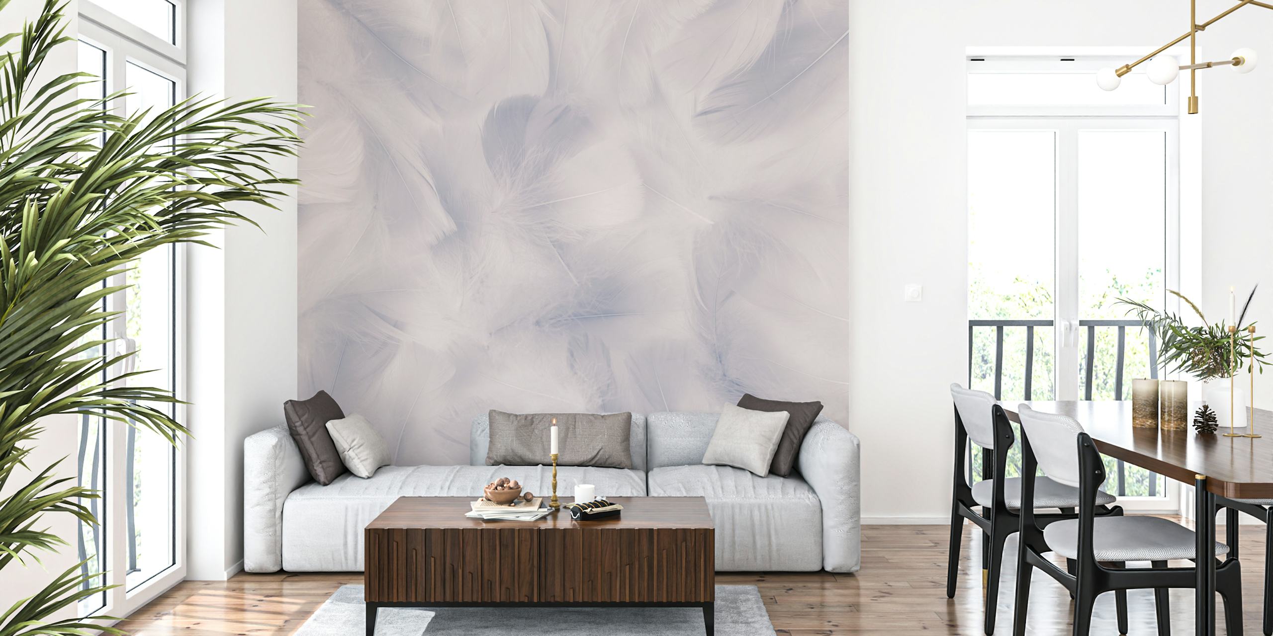 White feather pattern wallpaper with soft textures