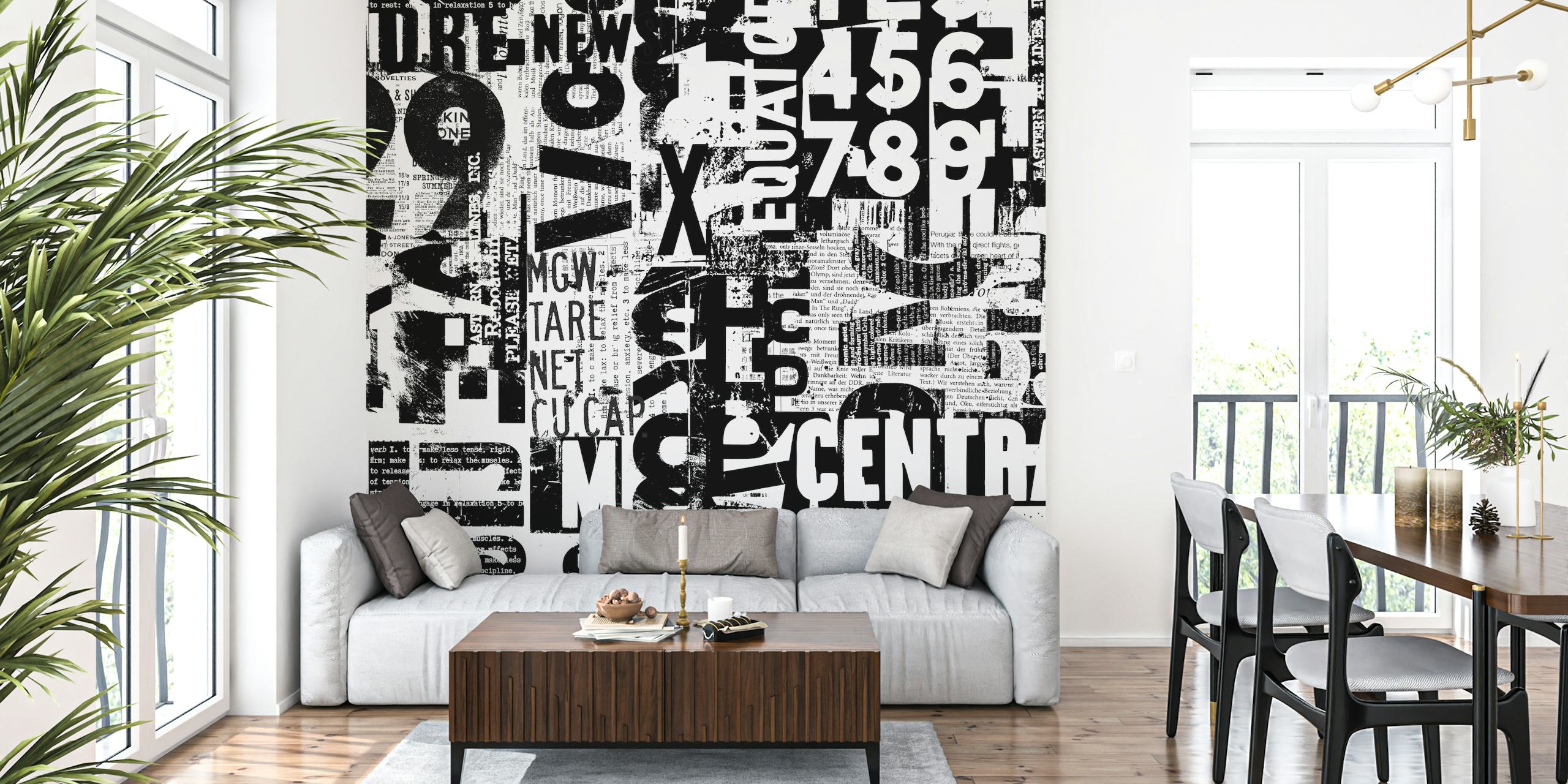 Grunge Typography papel de parede em um quarto