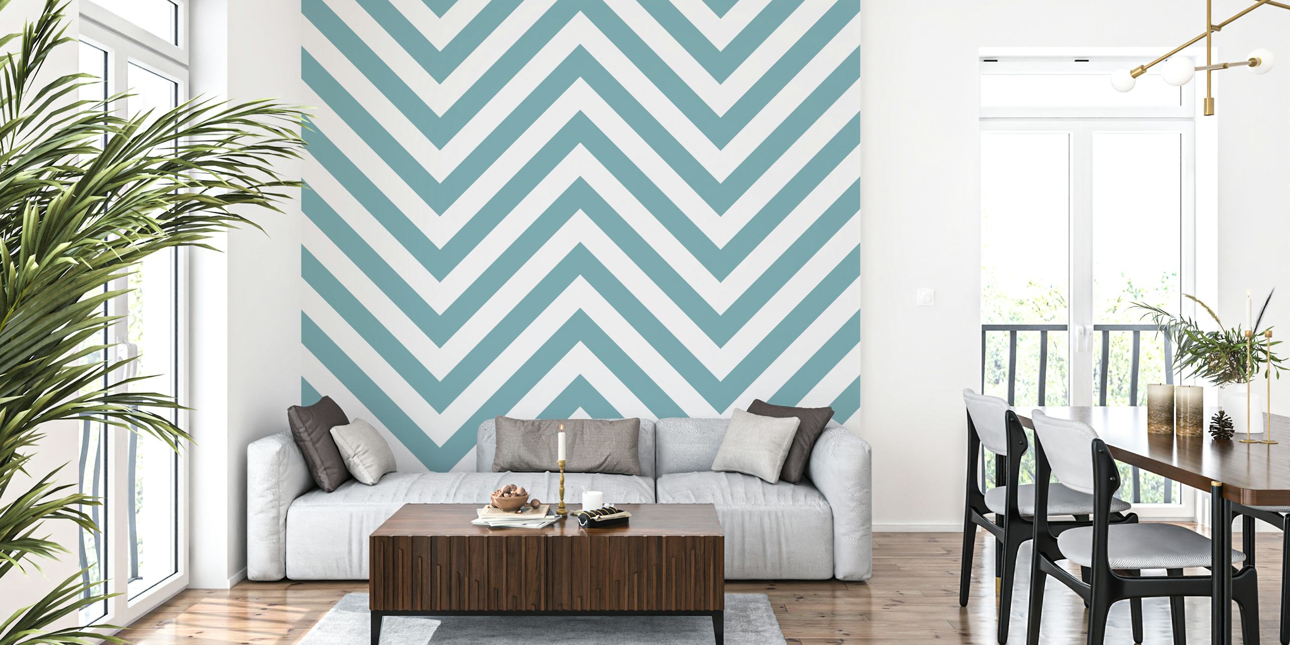 Mint white chevron zigzag pattern wall mural