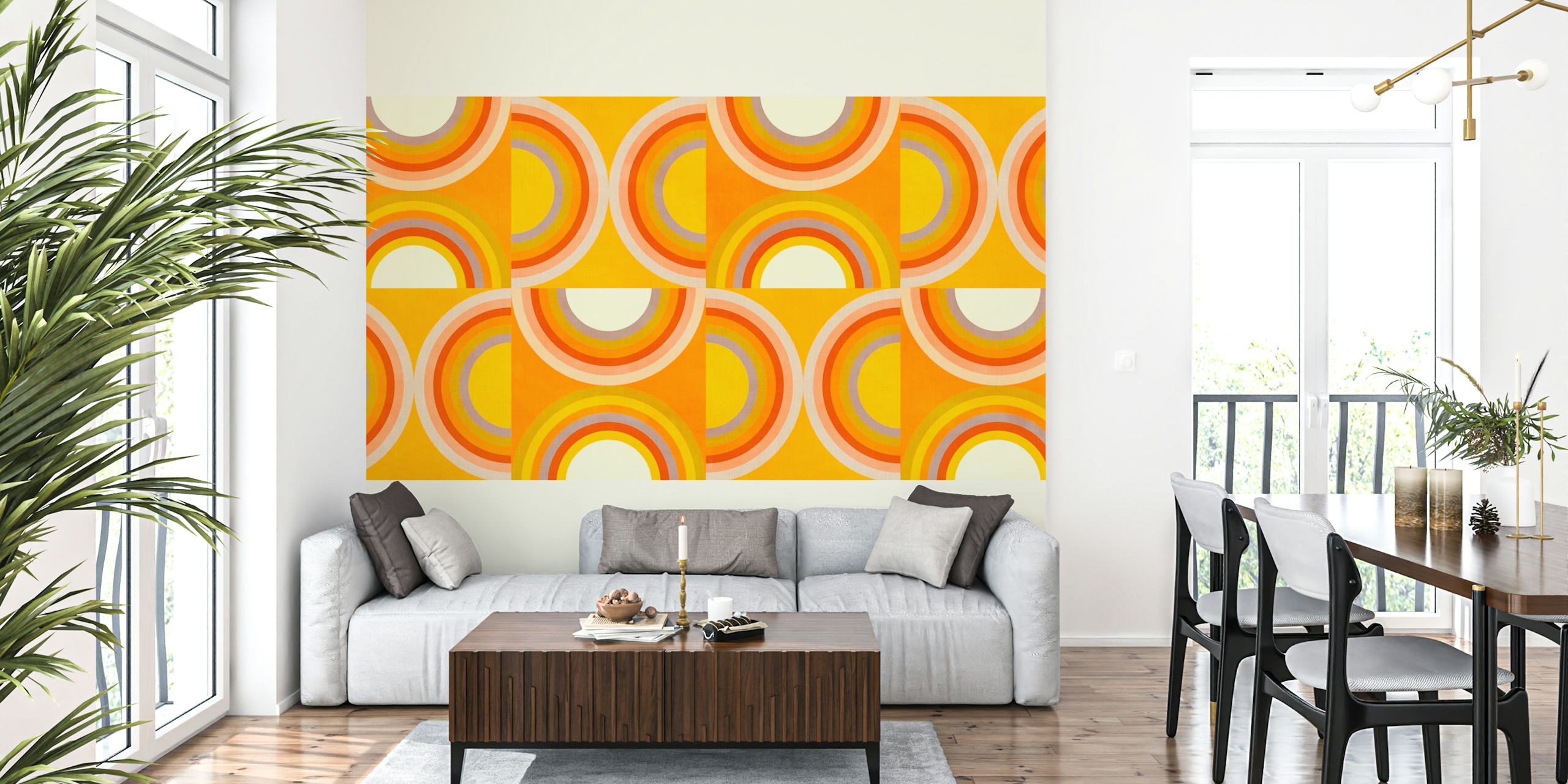 Papel tapiz Mid century geometric arcs en una habitación
