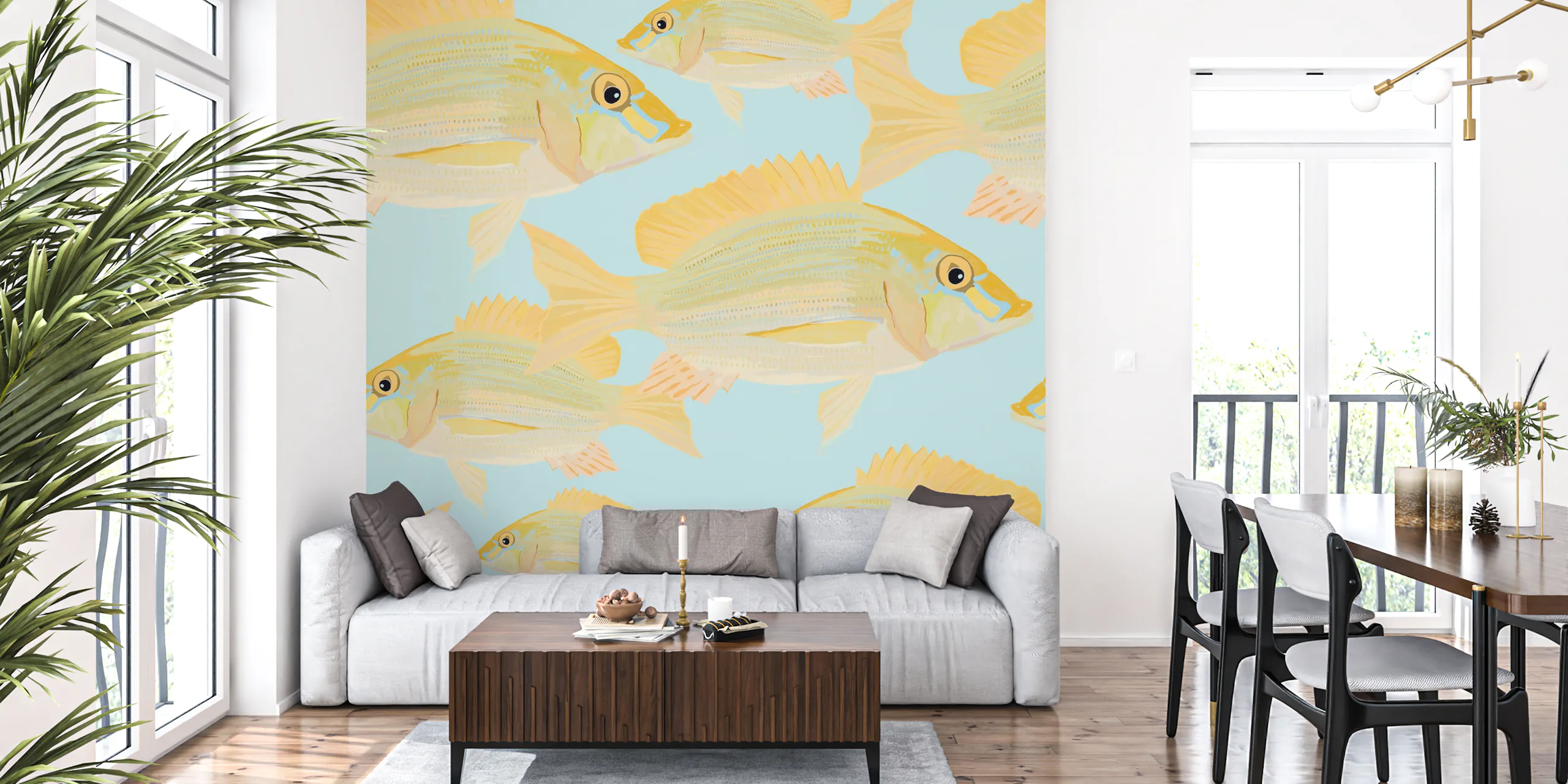 Yellow Fish Pattern Wallpaper for Kids
