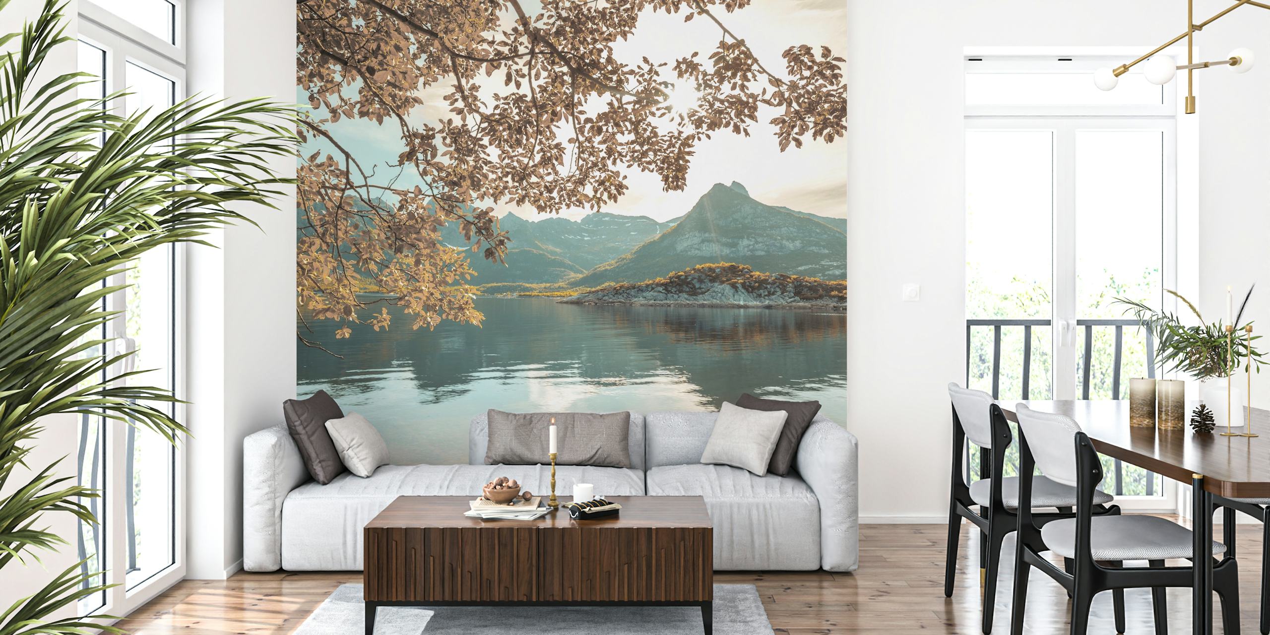 Mountain and lake scene with soft colors nature wallpaper