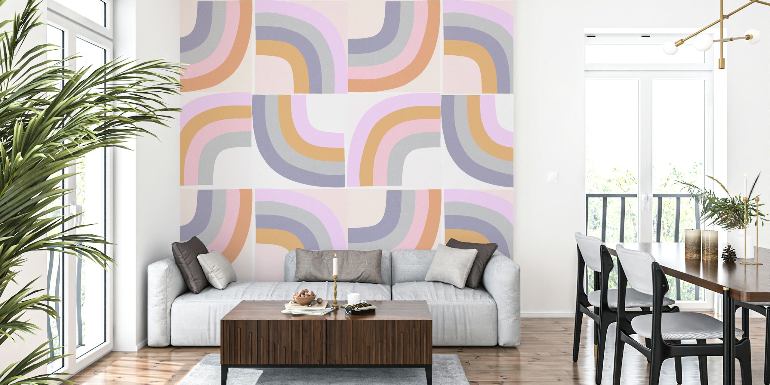 Retro Rainbow Deco Tiles • Mural Σε Λιλά Αποχρώσεις
