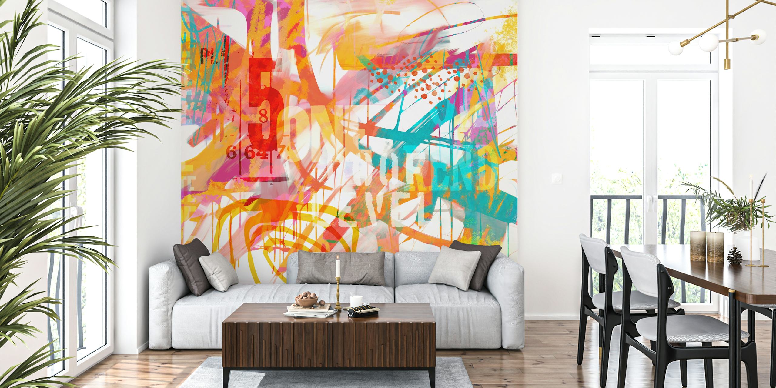 Modern Multicolor Mixed Media Typography Art huoneessa