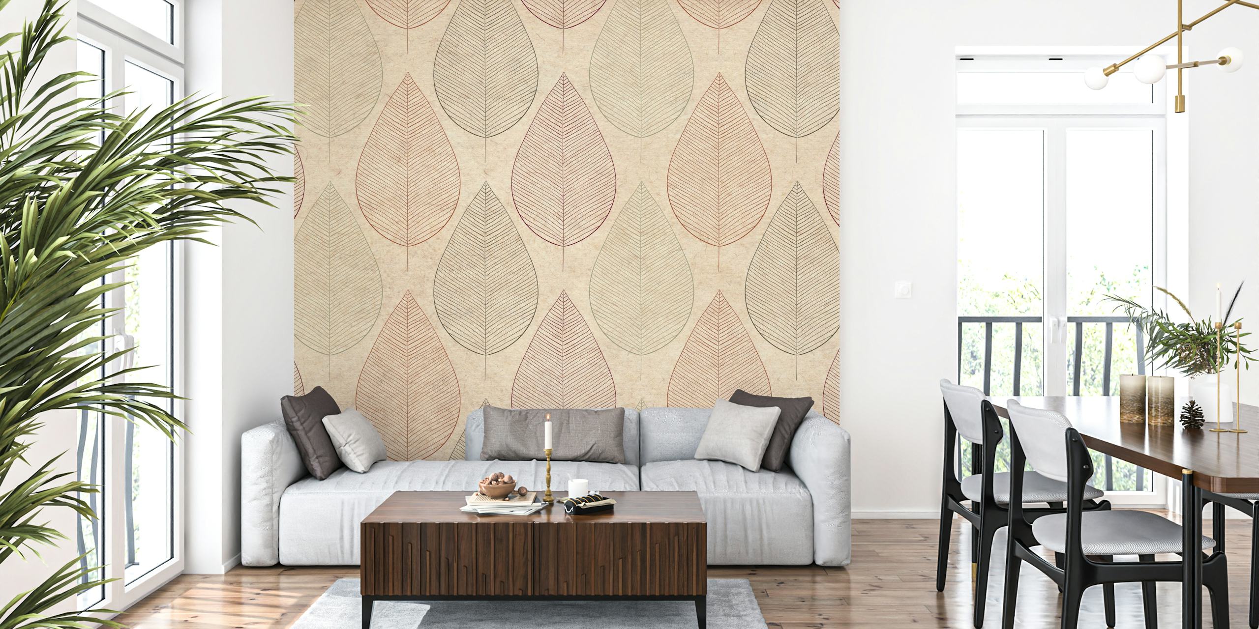 Minimalistic Japandi Leaf tapeta u sobi